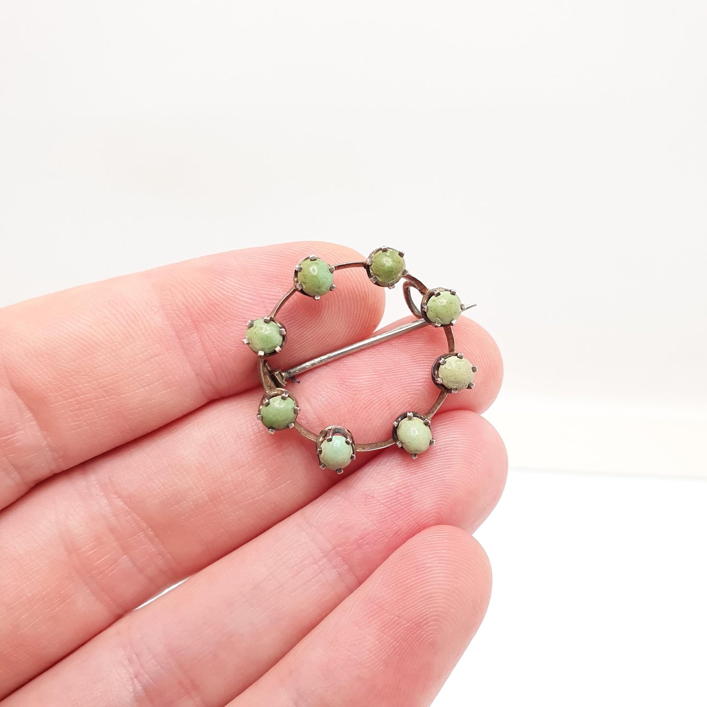 Antique Victorian Solid Silver Turquoise Brooch Circle O 0 Zero Infinity Natural Gemstone Womens Jewelry Jewellery Vintage