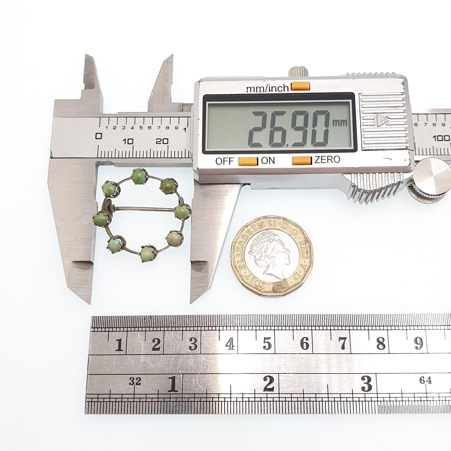 Antique Victorian Solid Silver Turquoise Brooch Circle O 0 Zero Infinity Natural Gemstone Womens Jewelry Jewellery Vintage