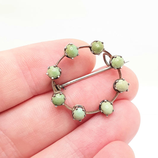 Antique Victorian Solid Silver Turquoise Brooch Circle O 0 Zero Infinity Natural Gemstone Womens Jewelry Jewellery Vintage