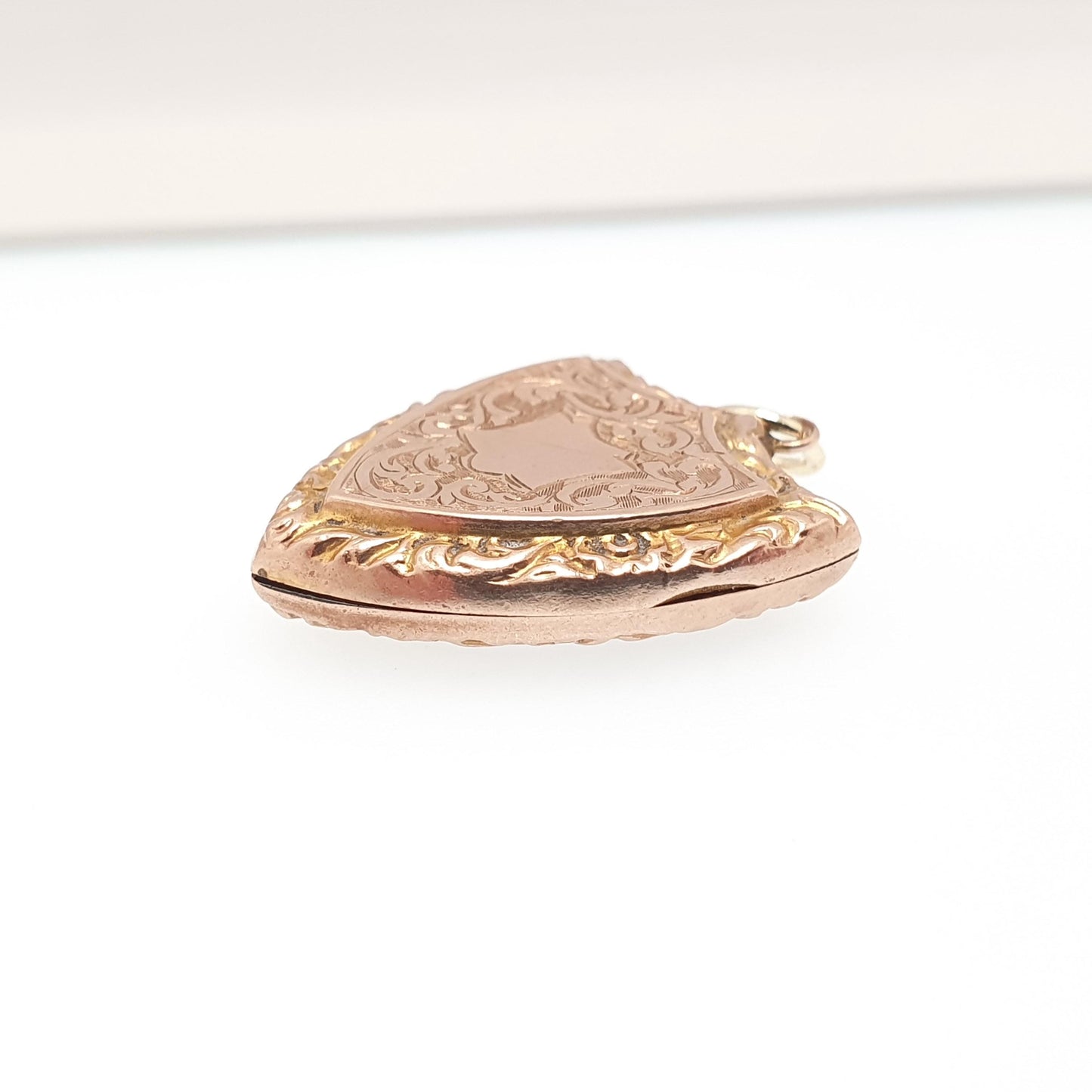 Antique Victorian 9ct Gold Shield Locket 9kt 9k Rose Back and Front Pendant Engraved Picture Photo Vintage Jewellery Jewelry