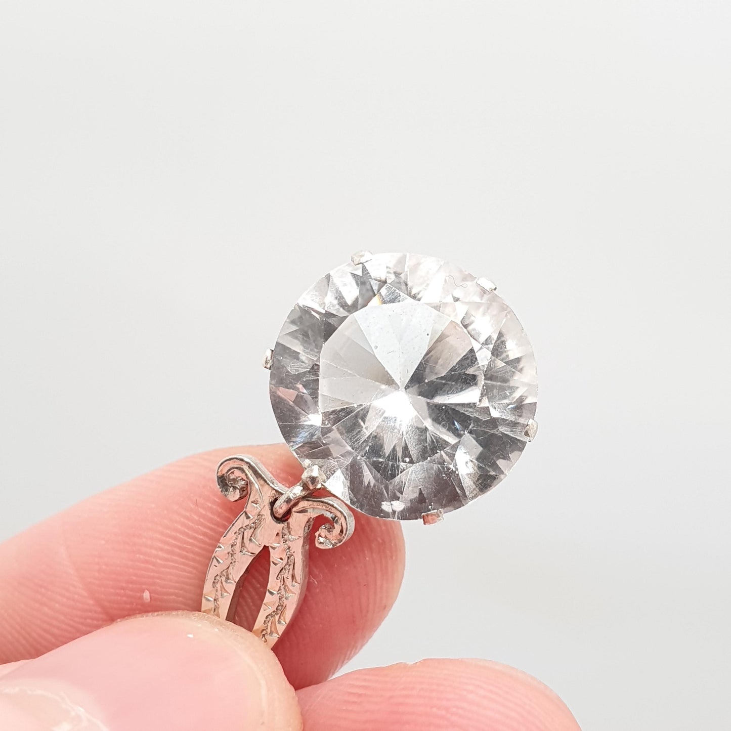 Antique Solid Silver White Sapphire Pendant Necklace White Gemstone Large Big Round Cut Drop Hanging Genuine Vintage