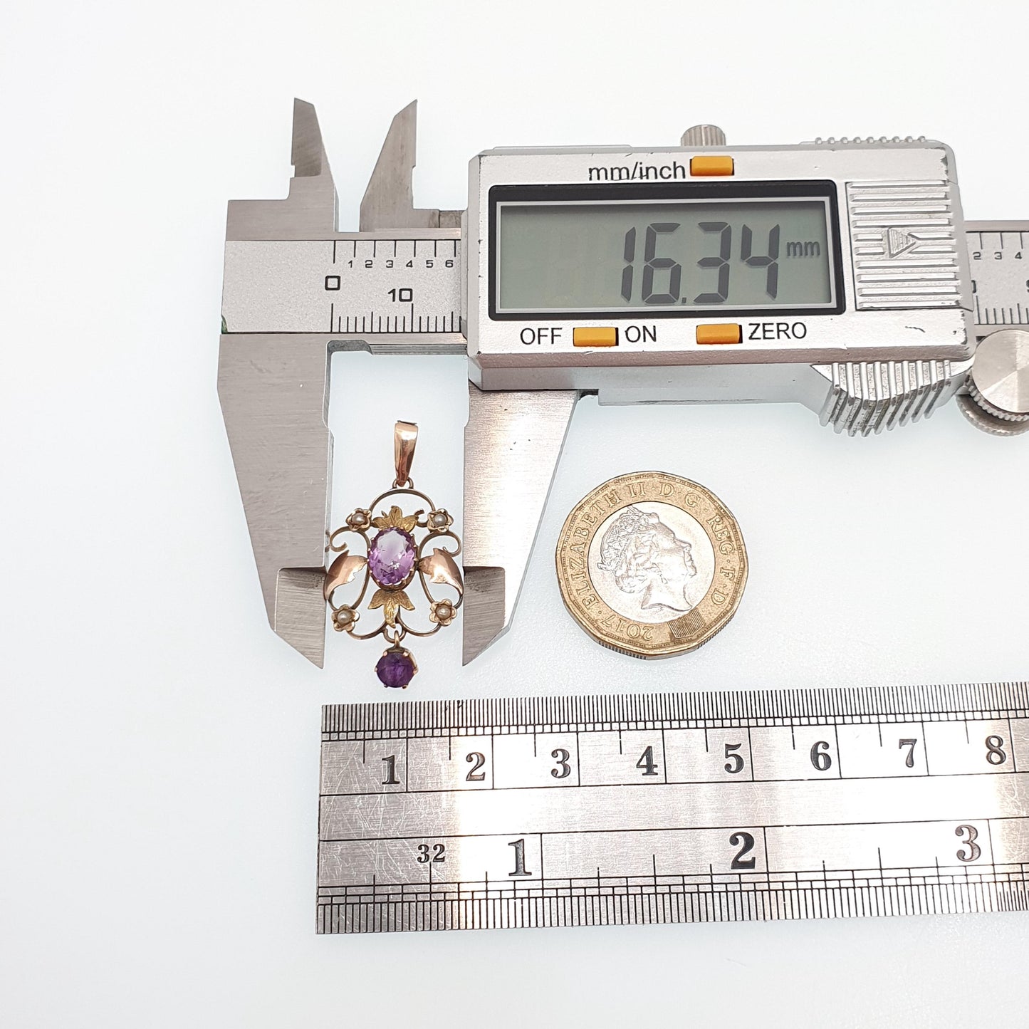 Antique 9ct Gold Amethyst Seed Pearl Pendant Necklace Brooch Edwardian Solid 375 Openwork Art Nouveau Vintage Jewellery Jewelry