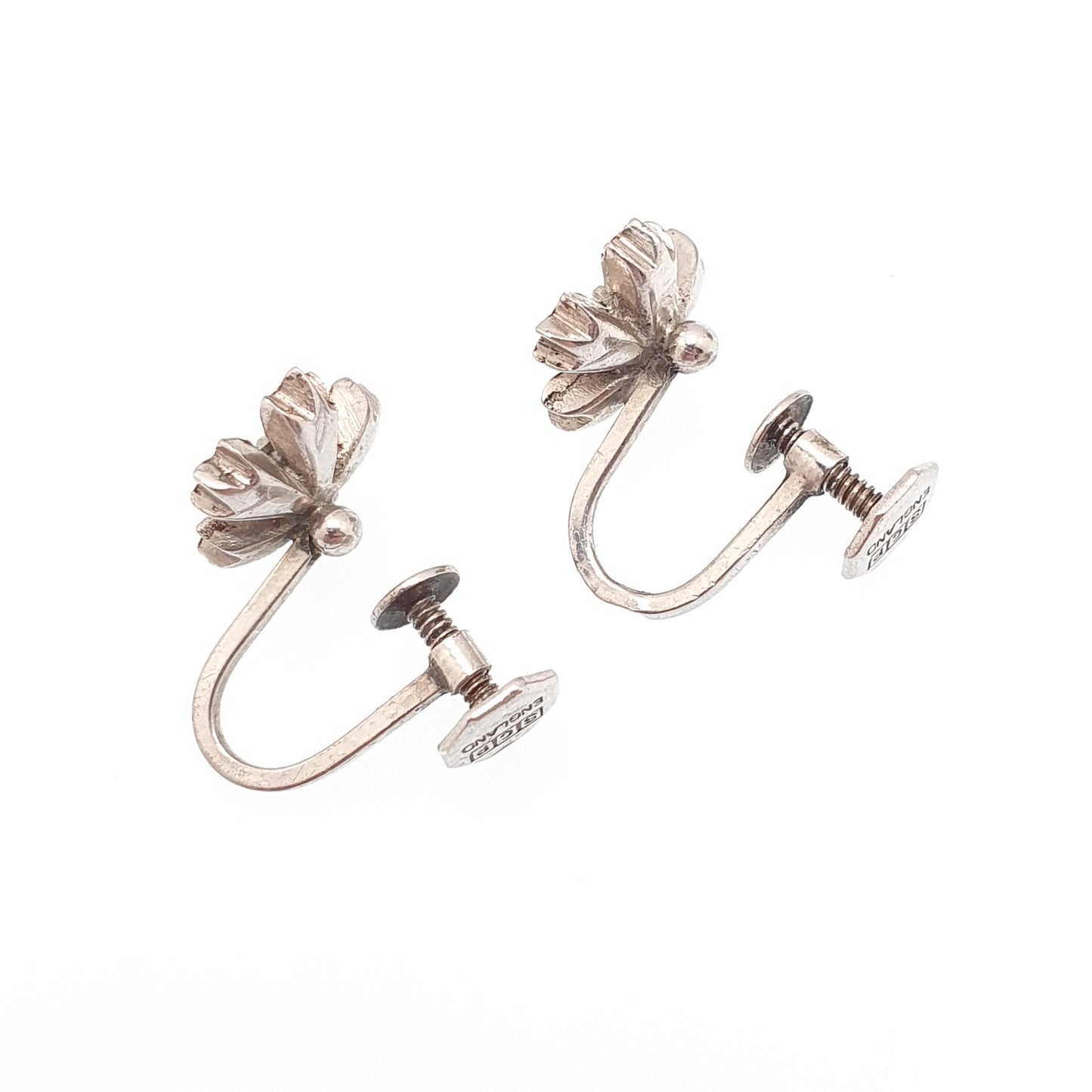 Antique Sterling Silver Diamond Paste Flower Earrings Art Deco SCP Ciro 1920s Vintage Sparkly Jewelry Jewellery