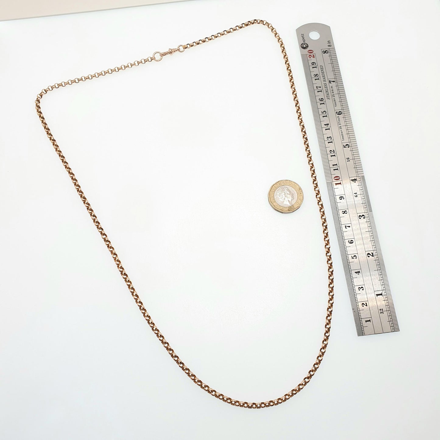 Antique Victorian 9ct Gold Belcher Chain Necklace Long Guard Solid 9k 375 Rose Gold Dog Clip 73cm 16.08g Vintage Jewelry Jewellery