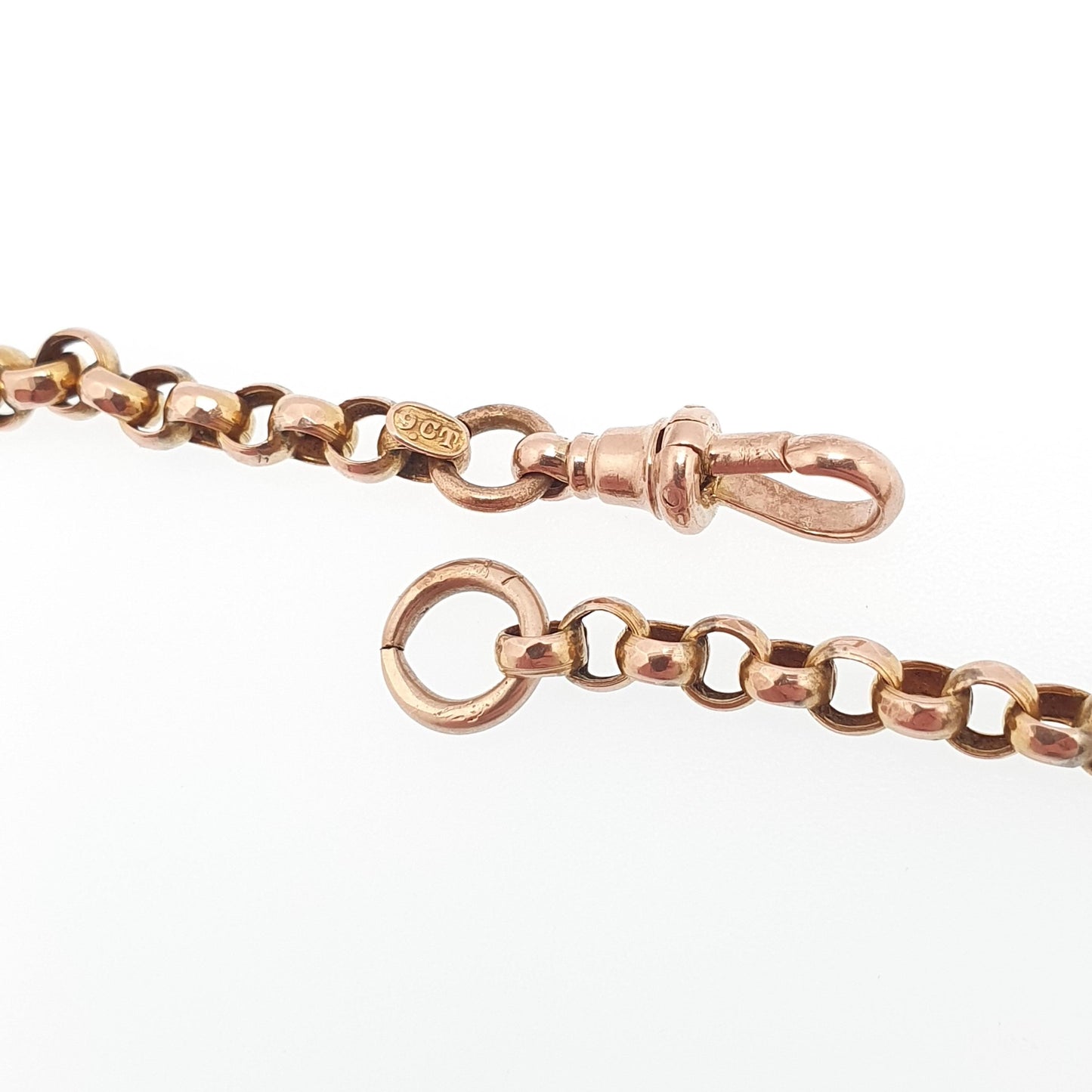 Antique Victorian 9ct Gold Belcher Chain Necklace Long Guard Solid 9k 375 Rose Gold Dog Clip 73cm 16.08g Vintage Jewelry Jewellery
