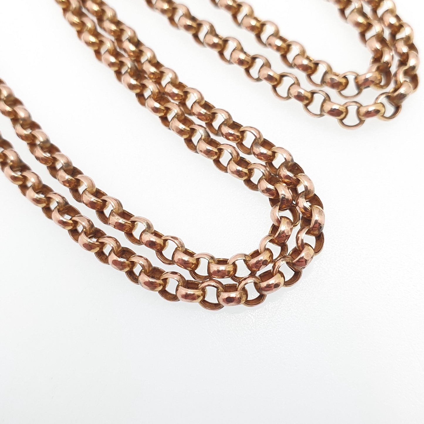 Antique Victorian 9ct Gold Belcher Chain Necklace Long Guard Solid 9k 375 Rose Gold Dog Clip 73cm 16.08g Vintage Jewelry Jewellery