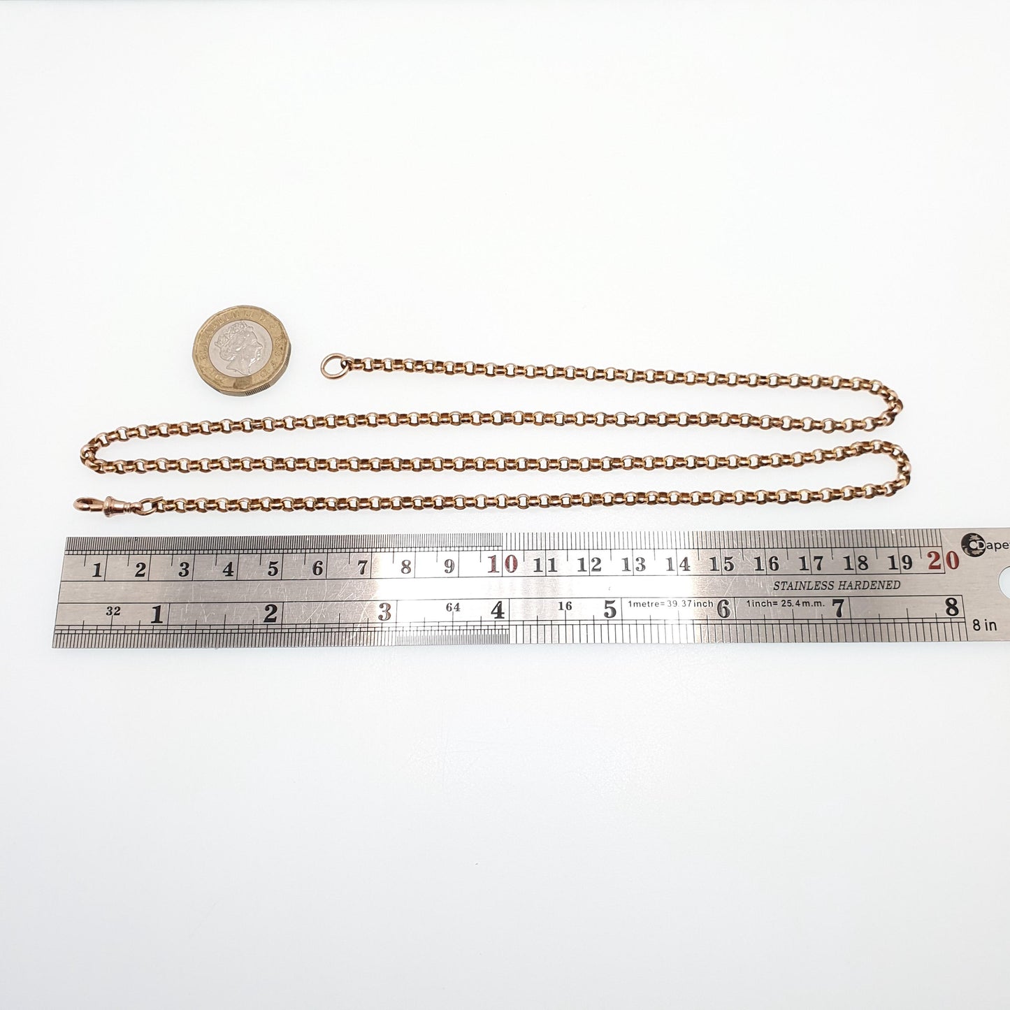 Antique Victorian 9ct Gold Belcher Chain Necklace Long Guard Solid 9k 375 Rose Gold Dog Clip 73cm 16.08g Vintage Jewelry Jewellery