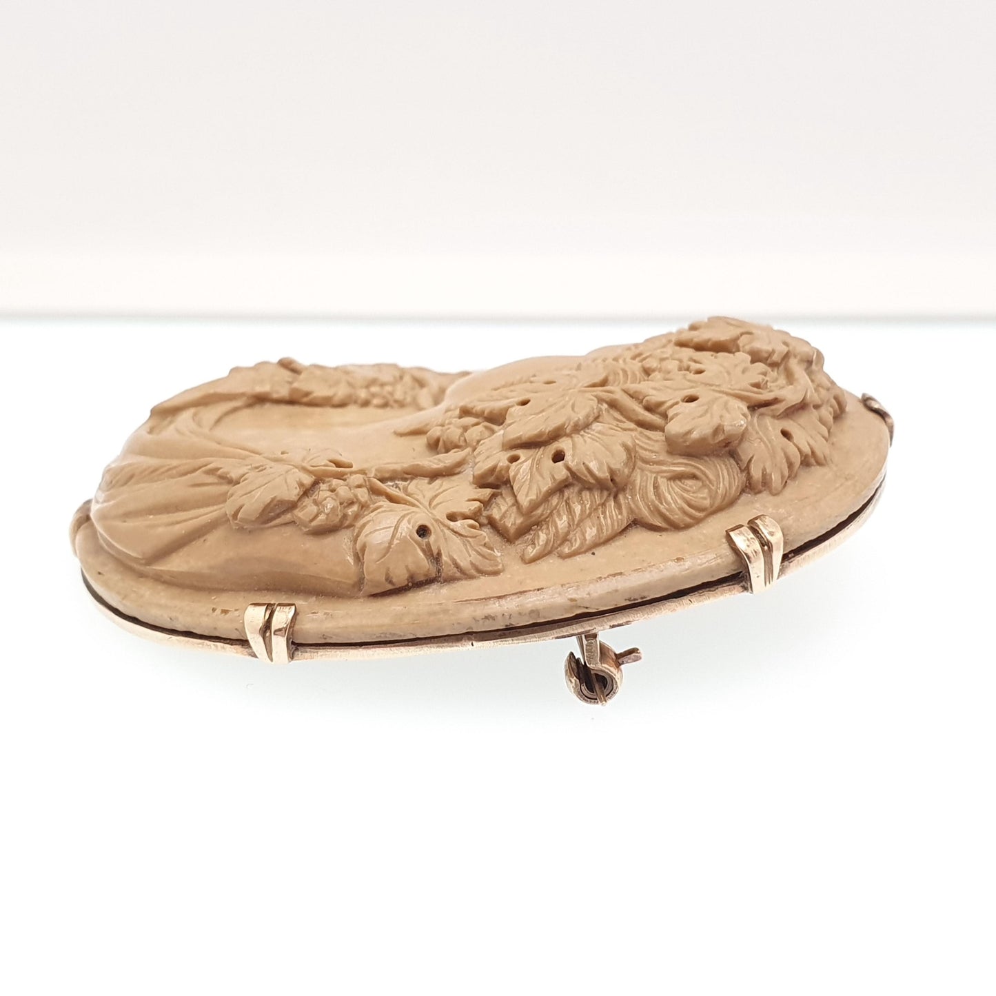 Antique 9ct Gold Lava Cameo Brooch Very Large Solid 9k 9kt High Relief Goddess Ram Goat Grapes Italian Jewelry Jewellery