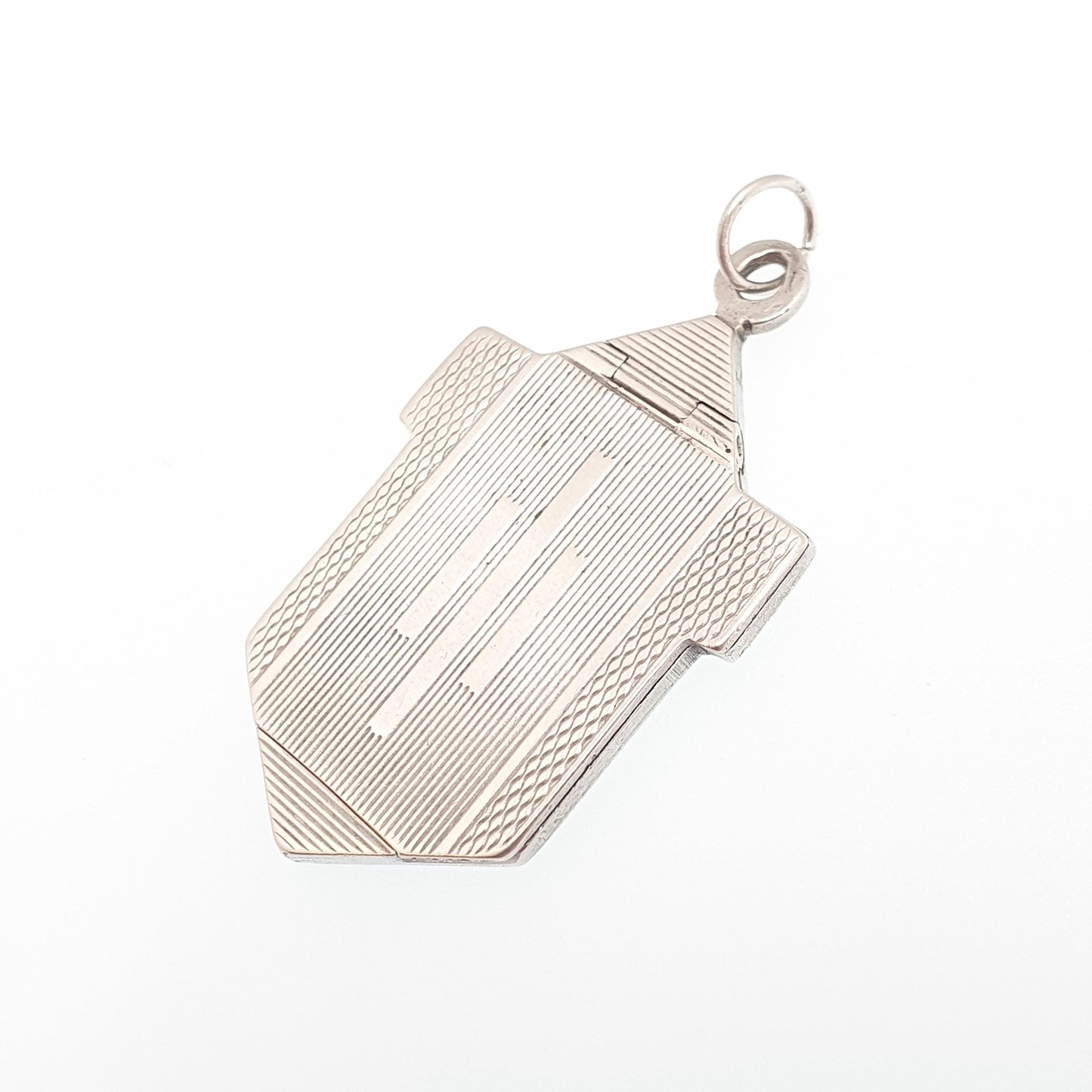 Antique Solid Silver Locket Art Deco Geometric Pattern Arrow Necklace Pendant Fine 1920s Picture Photo Jewelry Vintage Jewellery
