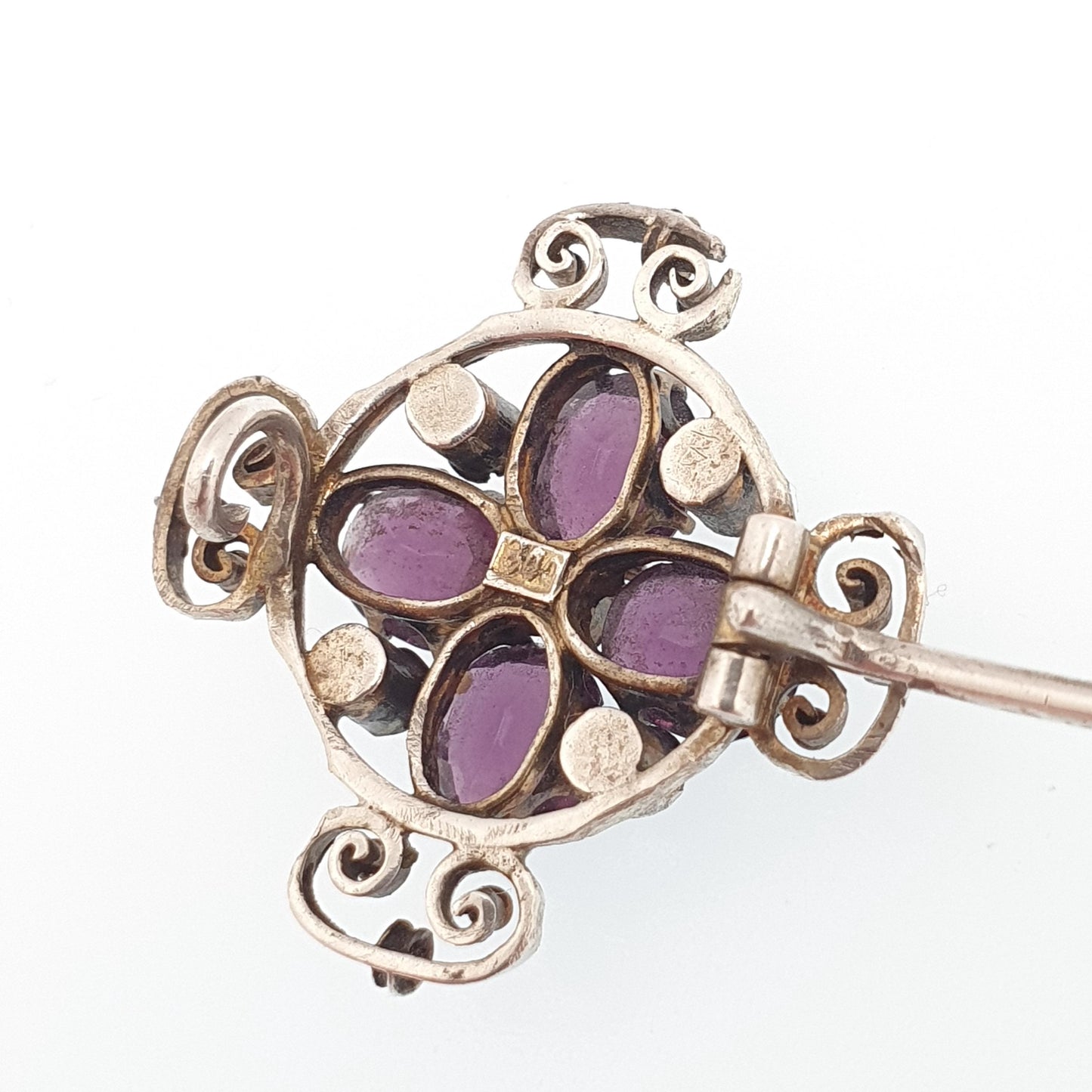 Antique Solid Silver Amethyst Paste Brooch Victorian Seed Pearl Cruciform 1800s Vintage Womens Jewelry Jewellery