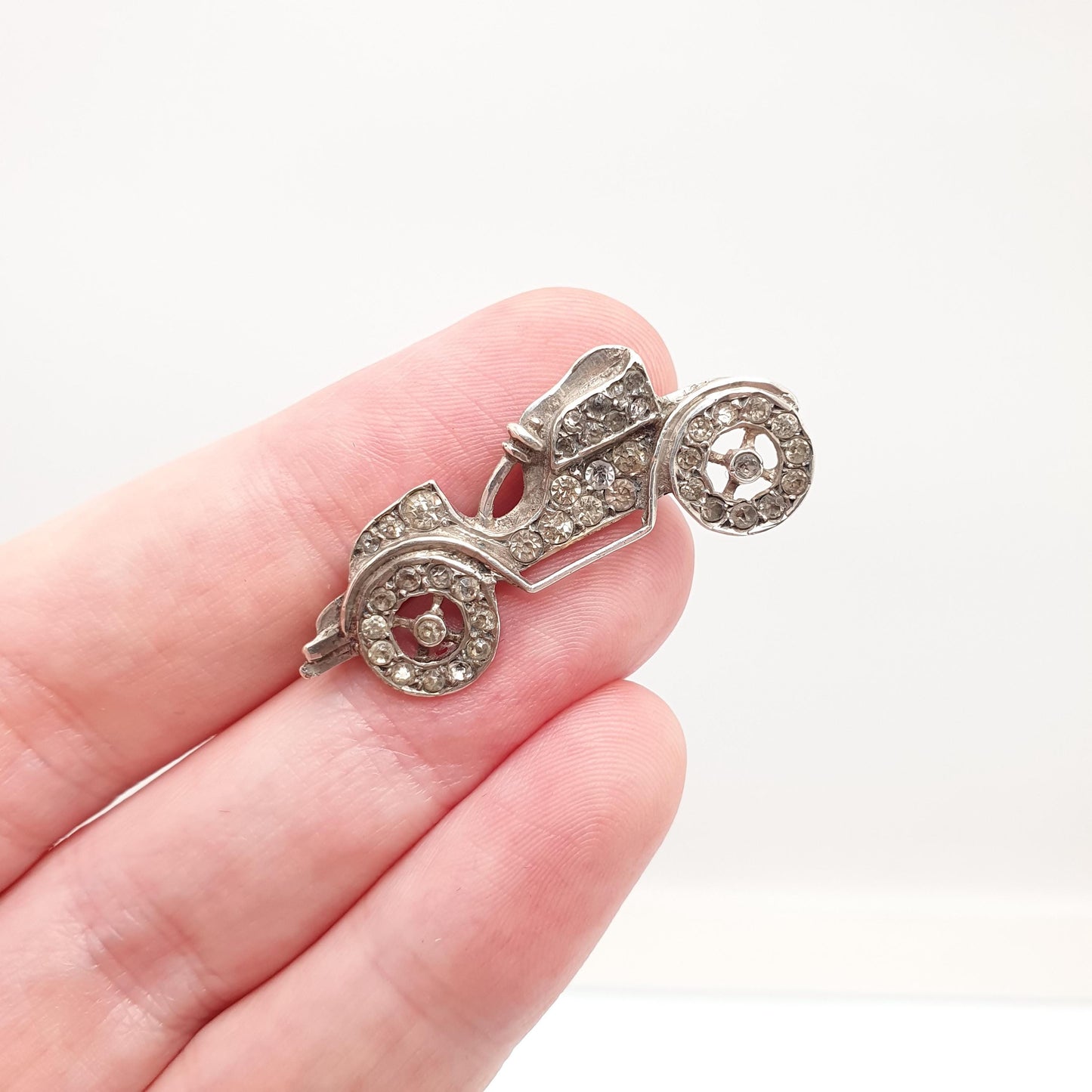Antique Solid Silver Car Brooch Diamond Paste Automobile Collectible Sweetheart Vintage Womens Jewelry Jewellery