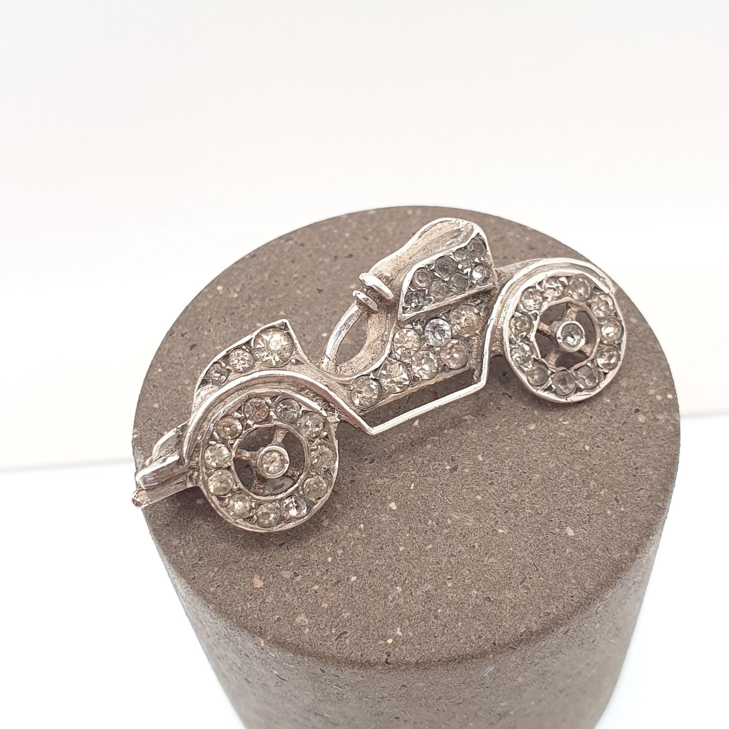 Antique Solid Silver Car Brooch Diamond Paste Automobile Collectible Sweetheart Vintage Womens Jewelry Jewellery