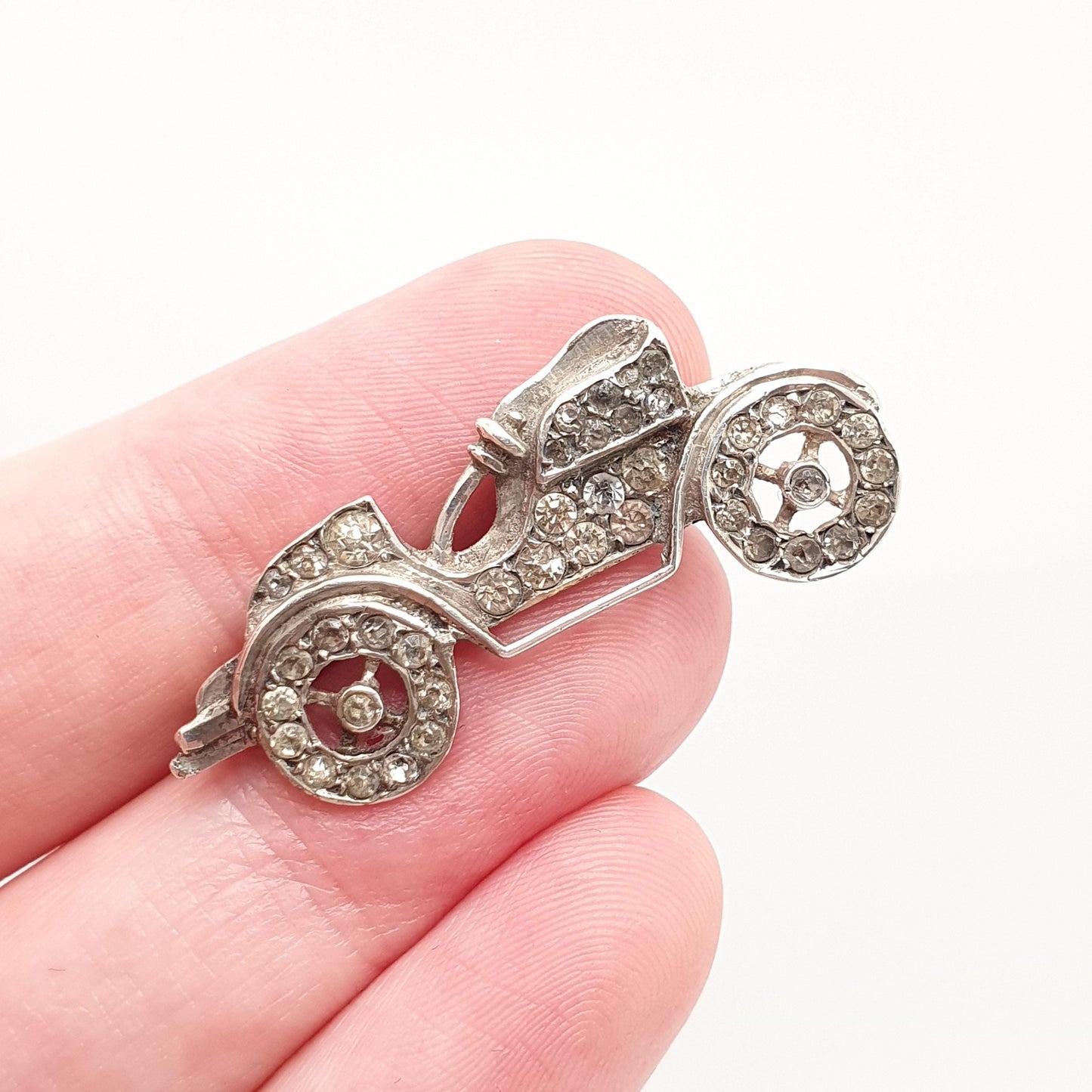 Antique Solid Silver Car Brooch Diamond Paste Automobile Collectible Sweetheart Vintage Womens Jewelry Jewellery