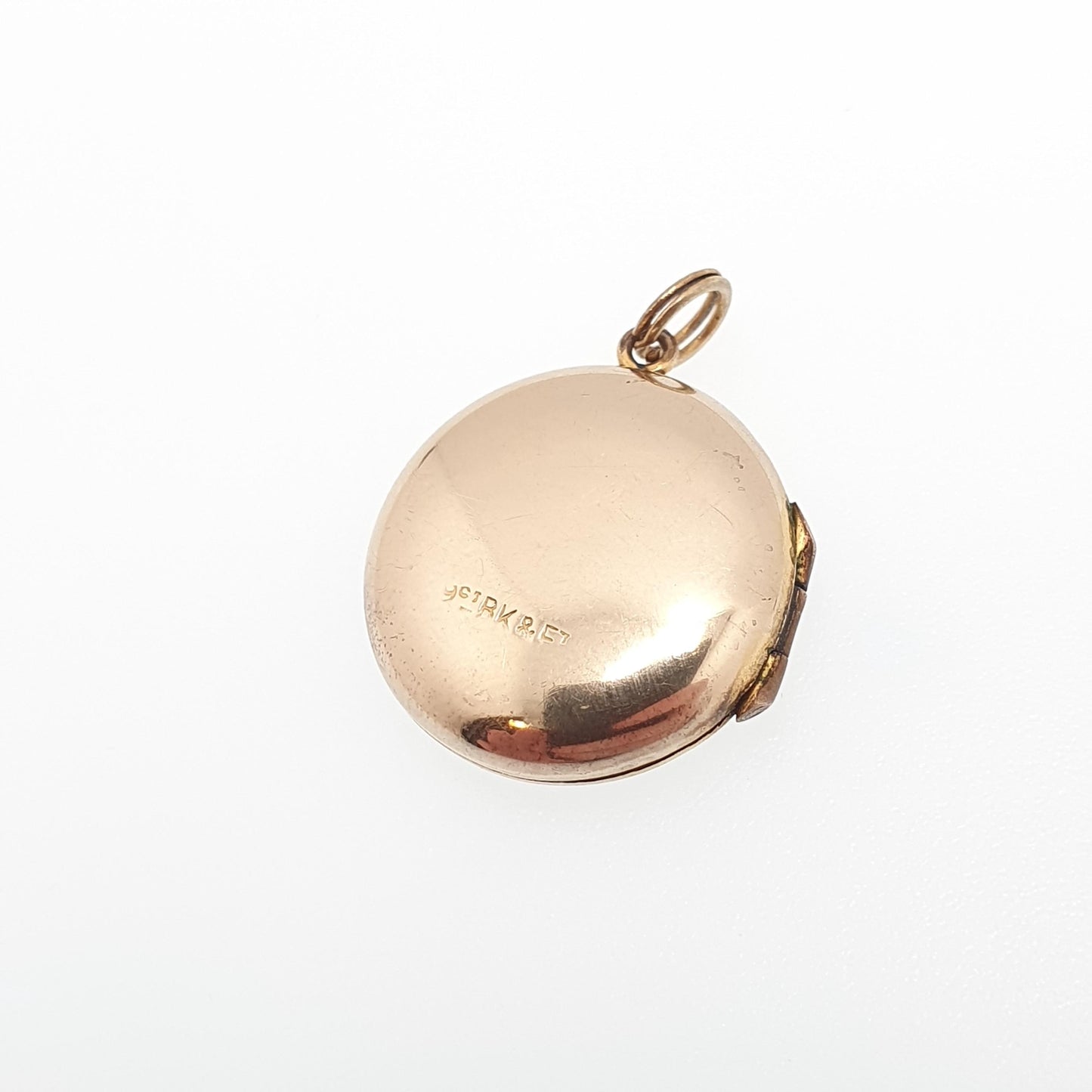 Antique 9ct 9k Gold Locket Pendant Round Art Deco Engraved Pattern Solid 375 Back & Front Small Circle Photo Vintage Necklace