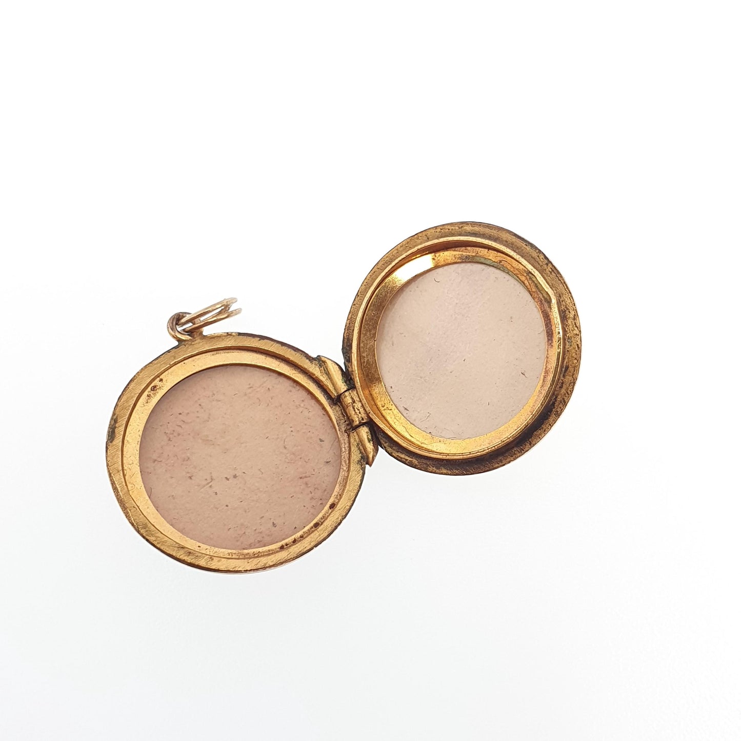 Antique 9ct 9k Gold Locket Pendant Round Art Deco Engraved Pattern Solid 375 Back & Front Small Circle Photo Vintage Necklace