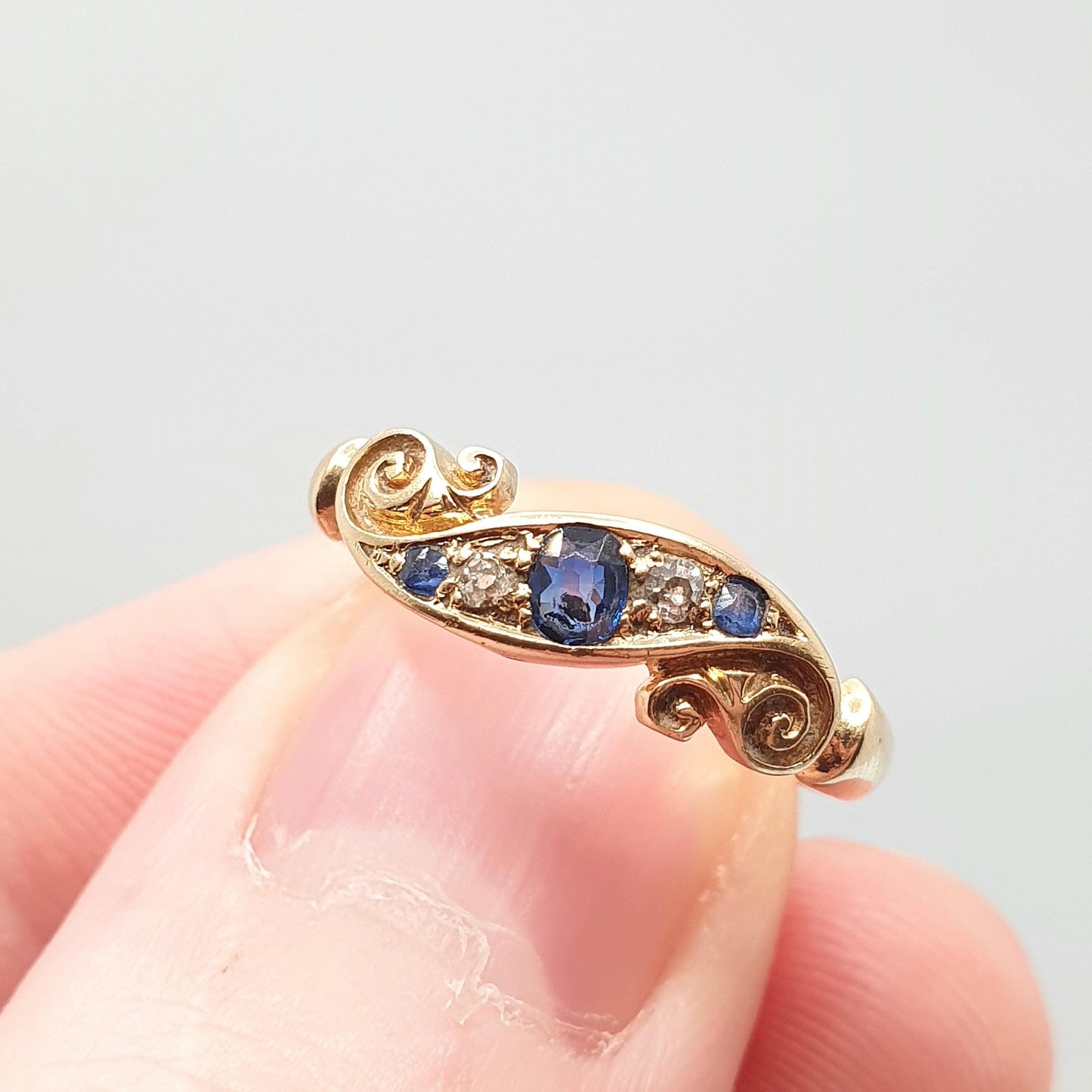 Antique 18ct Gold Sapphire & Diamond Ring Victorian Solid 18k 750 1899 Hallmark Five Natural Gemstones Vintage Jewelry Jewellery