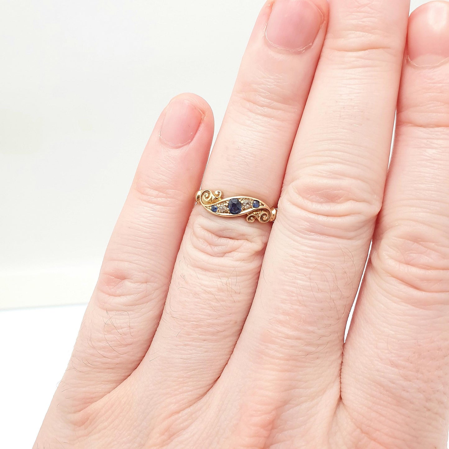 Antique 18ct Gold Sapphire & Diamond Ring Victorian Solid 18k 750 1899 Hallmark Five Natural Gemstones Vintage Jewelry Jewellery