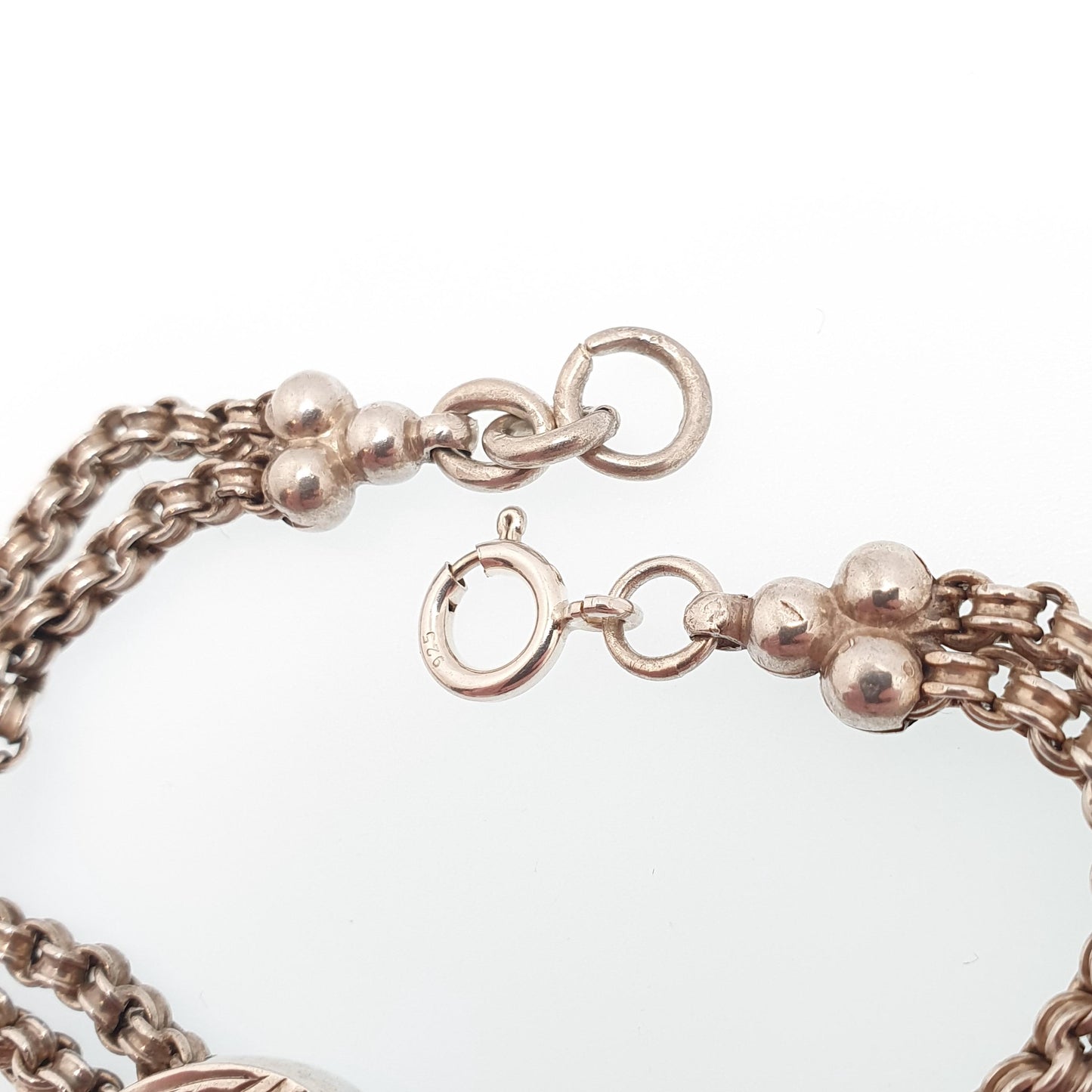 Antique Solid Silver Albertina Bracelet Victorian Heart Slider Belcher Rolo Link 10.87g 18cm Vintage Jewelry Jewellery