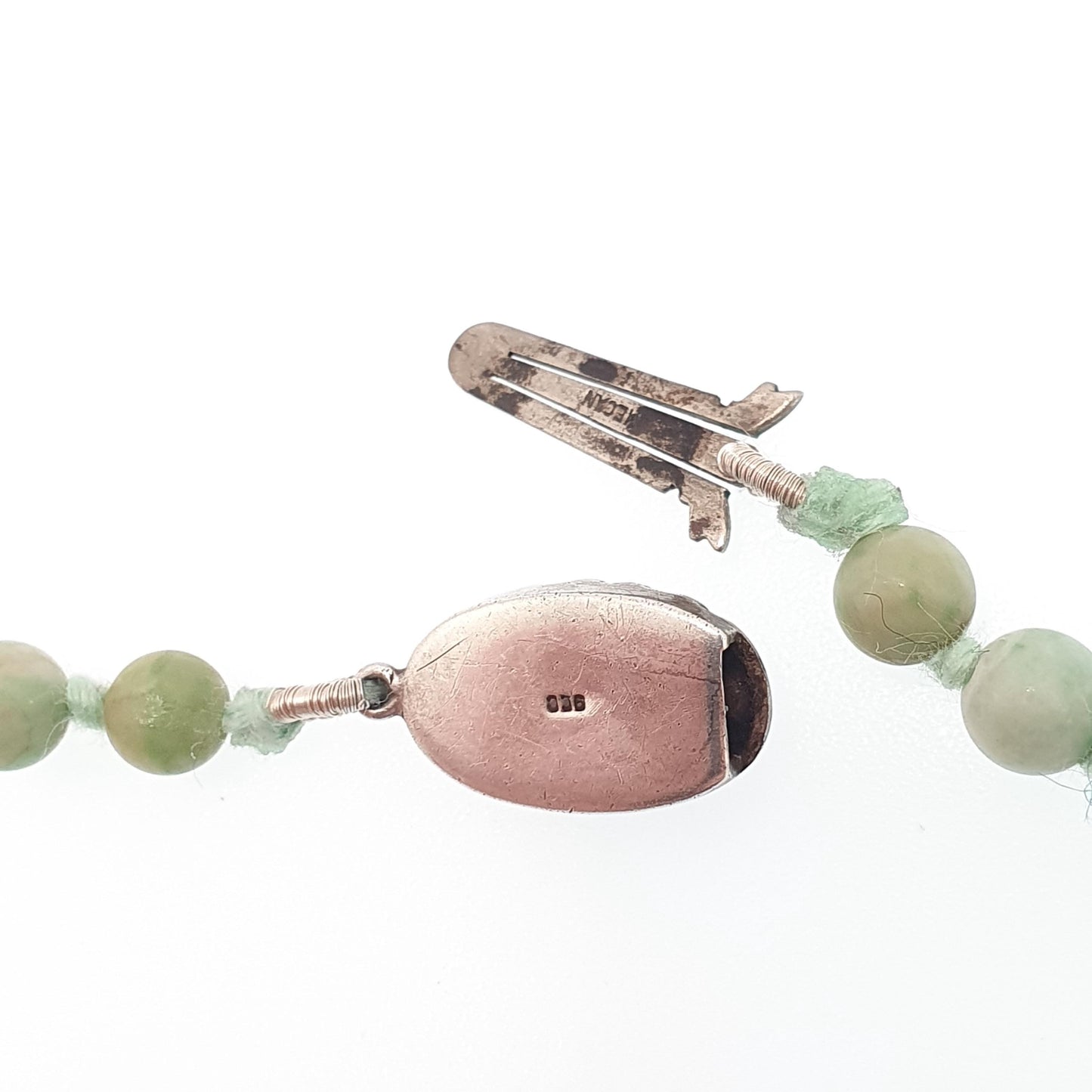 Antique Jade & Rock Crystal Bead Necklace Art Deco 1920s White Quartz 178cm 70" Solid Silver Paste Clasp Square Faceted Round Beads