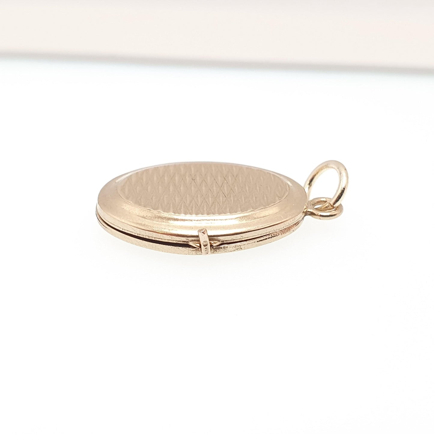 Vintage Solid 9ct 9k Gold Locket Oval All 375 9 Carat Gold Chequered Necklace Photo Picture Pendant Jewelry Jewellery