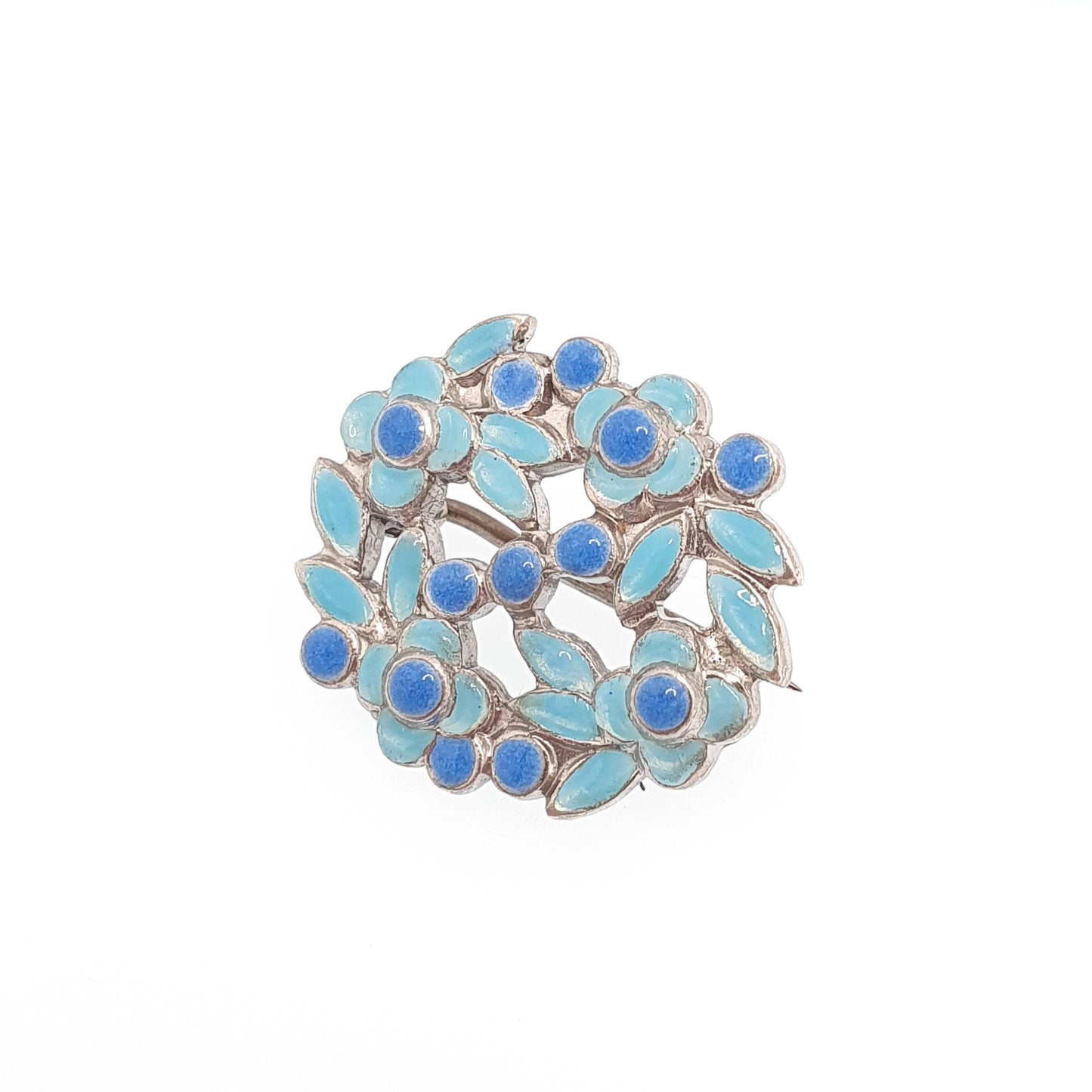 Old Vintage Bernard Instone Enamel Solid Silver Brooch Blue Flowers Forget Me Not Genuine 1930s Jewelry Jewellery