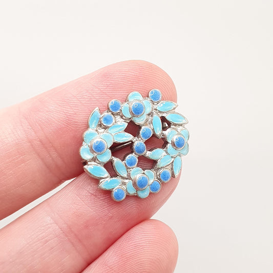 Old Vintage Bernard Instone Enamel Solid Silver Brooch Blue Flowers Forget Me Not Genuine 1930s Jewelry Jewellery