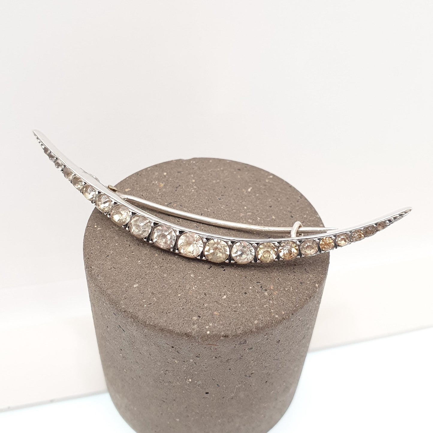 Antique Solid Silver Diamond Paste Crescent Moon Brooch Victorian Sparkly Vintage Celestial Jewelry Jewellery 1800s Genuine