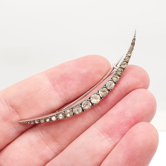 Antique Solid Silver Diamond Paste Crescent Moon Brooch Victorian Sparkly Vintage Celestial Jewelry Jewellery 1800s Genuine