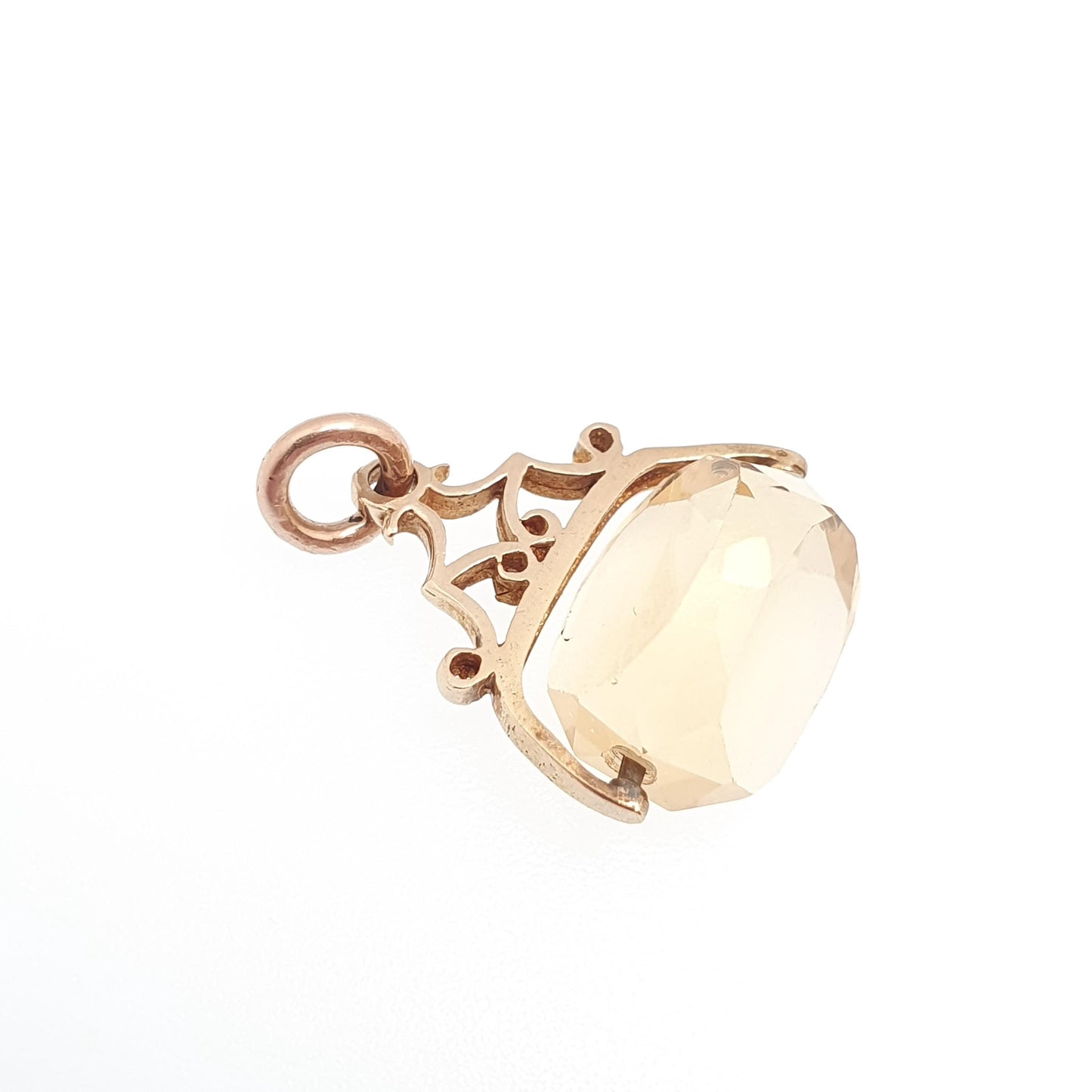 Vintage 9ct 9k Gold Citrine Spinner Fob Pendant Necklace Gemstone Albert Style Genuine Solid 375 Hallmark Vintage Jewellery Jewelry
