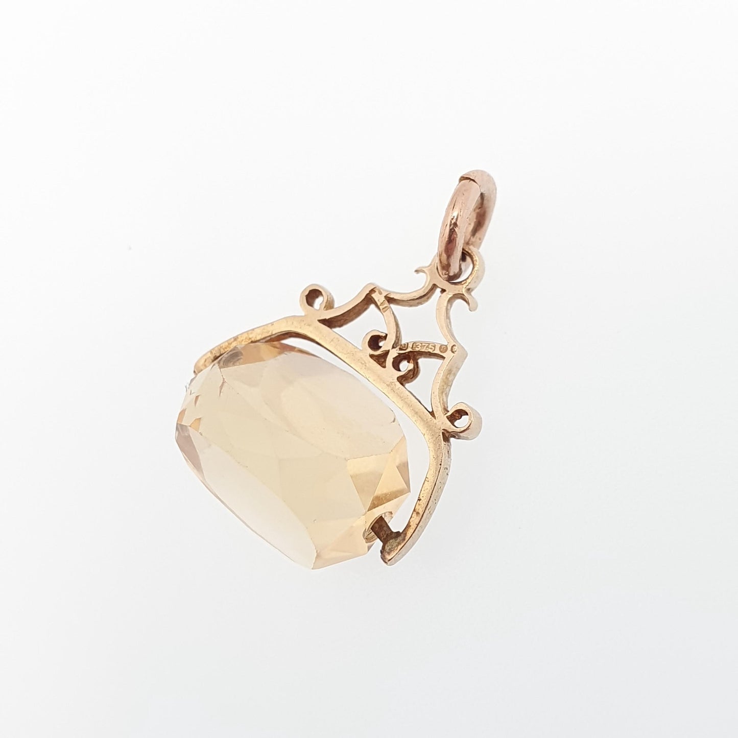 Vintage 9ct 9k Gold Citrine Spinner Fob Pendant Necklace Gemstone Albert Style Genuine Solid 375 Hallmark Vintage Jewellery Jewelry