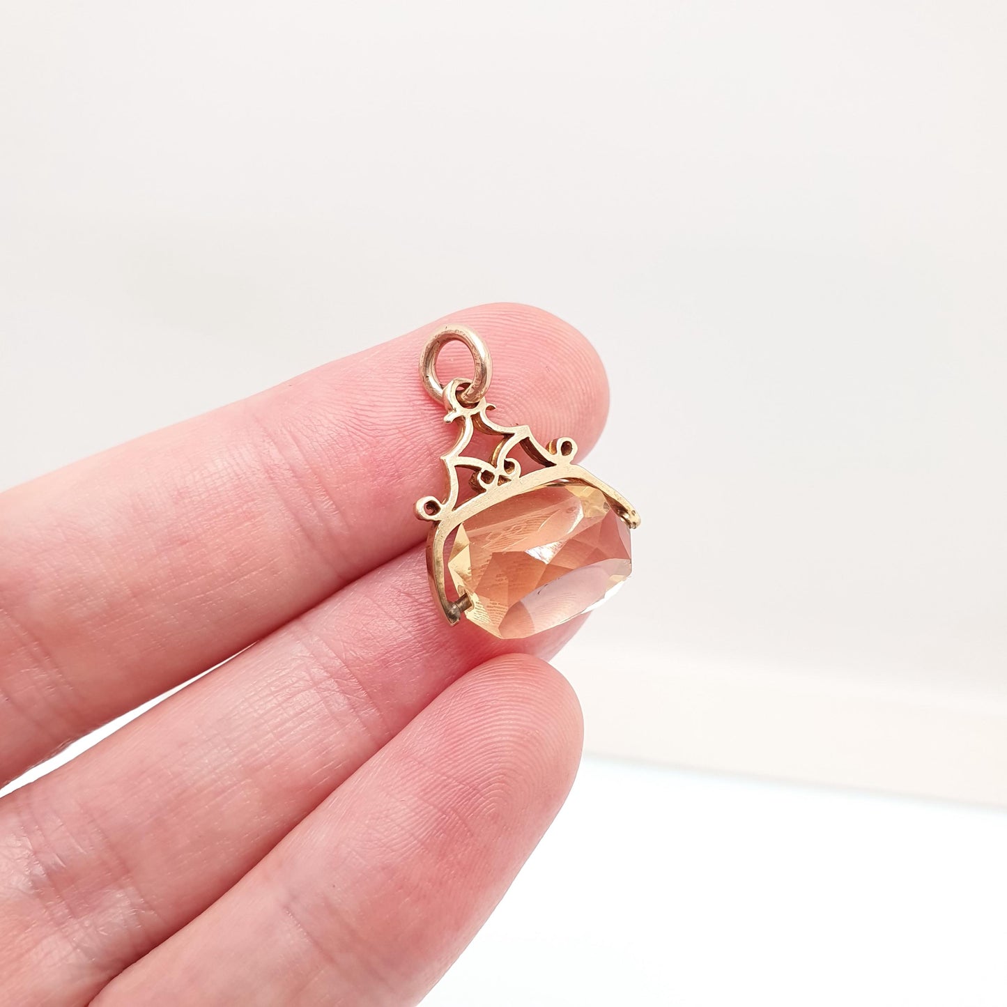 Vintage 9ct 9k Gold Citrine Spinner Fob Pendant Necklace Gemstone Albert Style Genuine Solid 375 Hallmark Vintage Jewellery Jewelry