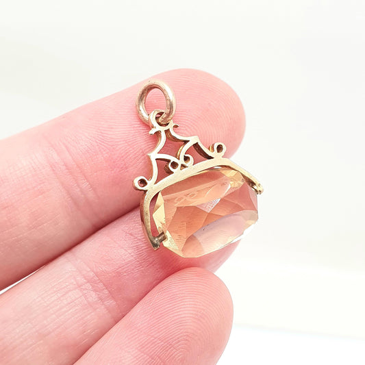 Vintage 9ct 9k Gold Citrine Spinner Fob Pendant Necklace Gemstone Albert Style Genuine Solid 375 Hallmark Vintage Jewellery Jewelry