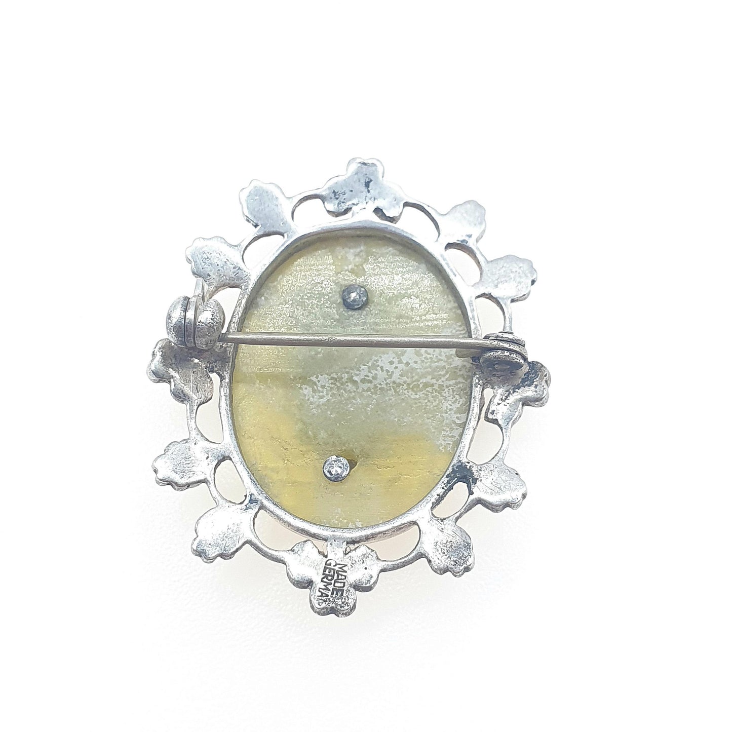 Antique Solid Silver Connemara Marble Harp & Clover Brooch Art Deco Irish Gemstone Marcasite Celtic Gaelic Womens Jewelry Jewellery