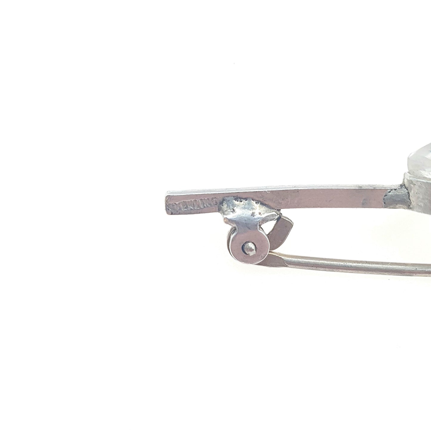 Antique Solid Silver Rock Crystal Brooch Marquise Cut White Quartz Bar Pin Clear Womens Unisex Jewelry Jewellery