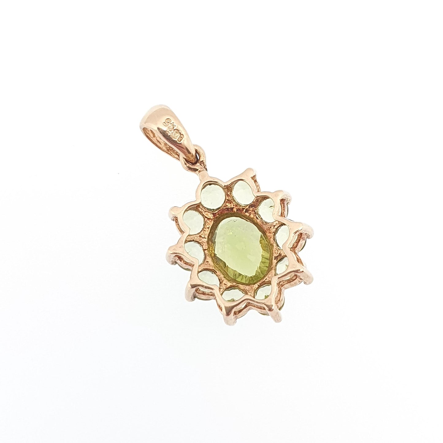 Vintage 9k 9ct Gold Peridot Olivine Necklace Pendant Cluster Halo Lime Green Gemstone Solid 375 Jewelry Jewellery