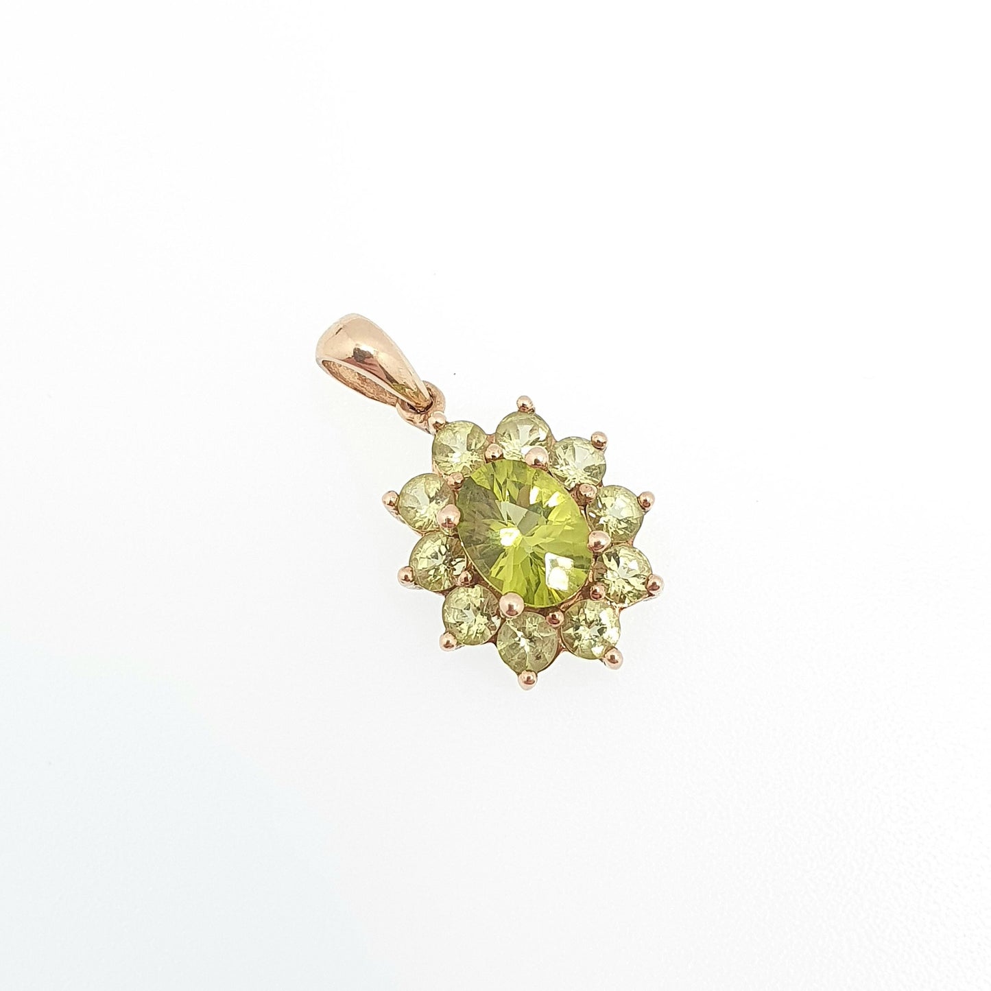 Vintage 9k 9ct Gold Peridot Olivine Necklace Pendant Cluster Halo Lime Green Gemstone Solid 375 Jewelry Jewellery