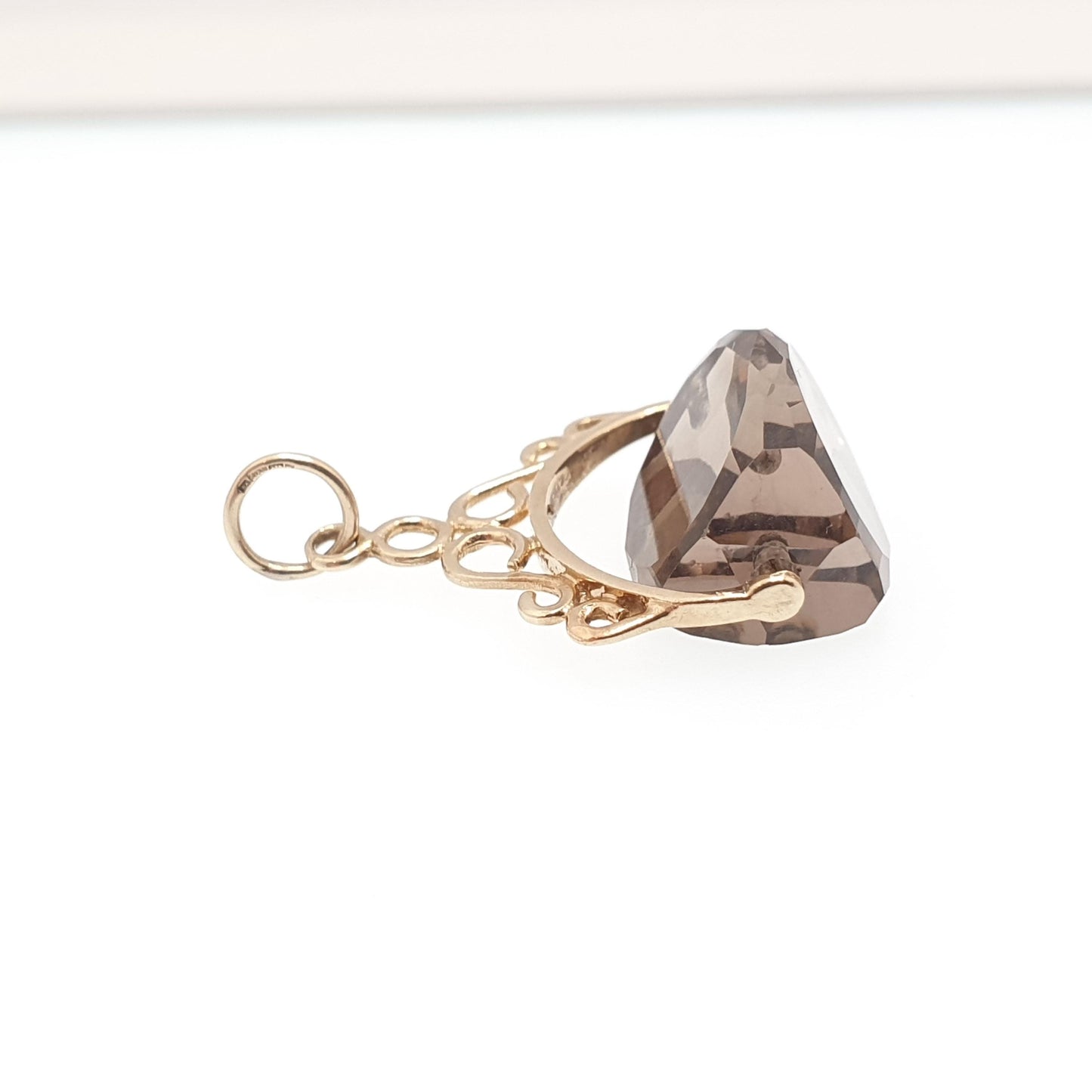 Vintage 9ct 9k Gold Smoky Quartz Spinner Fob Pendant Necklace Gemstone Albert Style Genuine Solid 375 Vintage Jewellery Jewelry