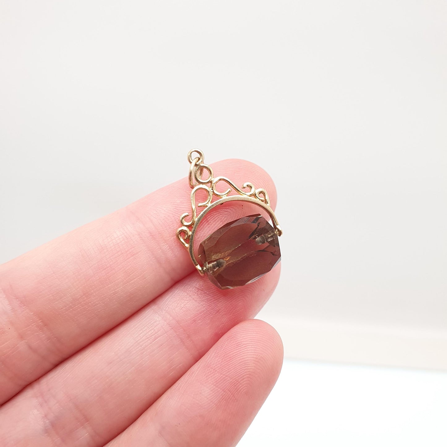 Vintage 9ct 9k Gold Smoky Quartz Spinner Fob Pendant Necklace Gemstone Albert Style Genuine Solid 375 Vintage Jewellery Jewelry