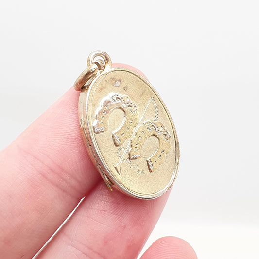 Antique Gold on Silver Horseshoe Locket Victorian 1898 Hallmark Horse Riding Sterling 925 Gold Vermeil Equestrian Necklace Pendant