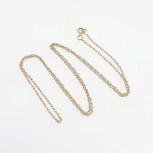 Vintage 9k 9ct Gold Chain Necklace Rope Link 47cm 18.5" 0.60g Twisting Cable Link Helix Long Fine Solid 375 Jewelry Jewellery