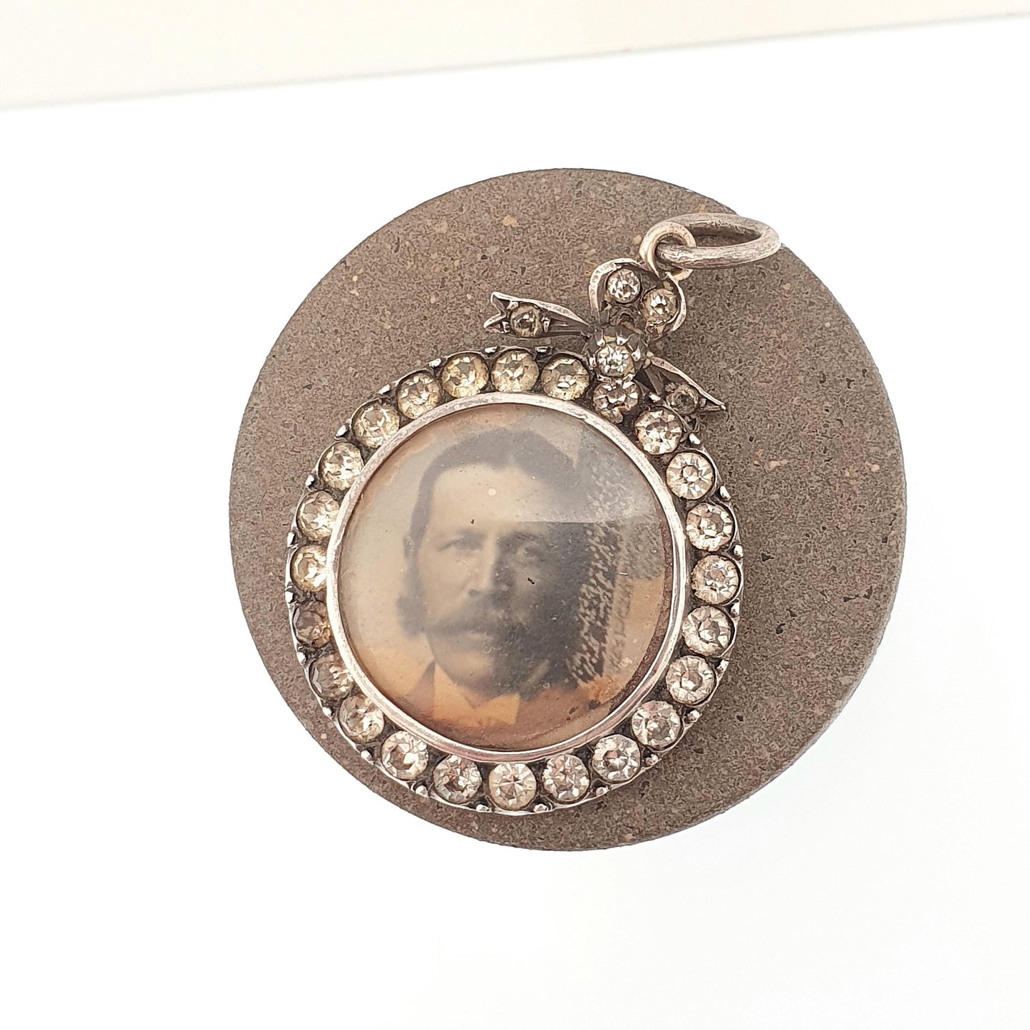 Antique Sterling Silver Diamond Paste Locket Pendant Edwardian 1903 Necklace Picture Photo Bow Double Sided Womens Vintage