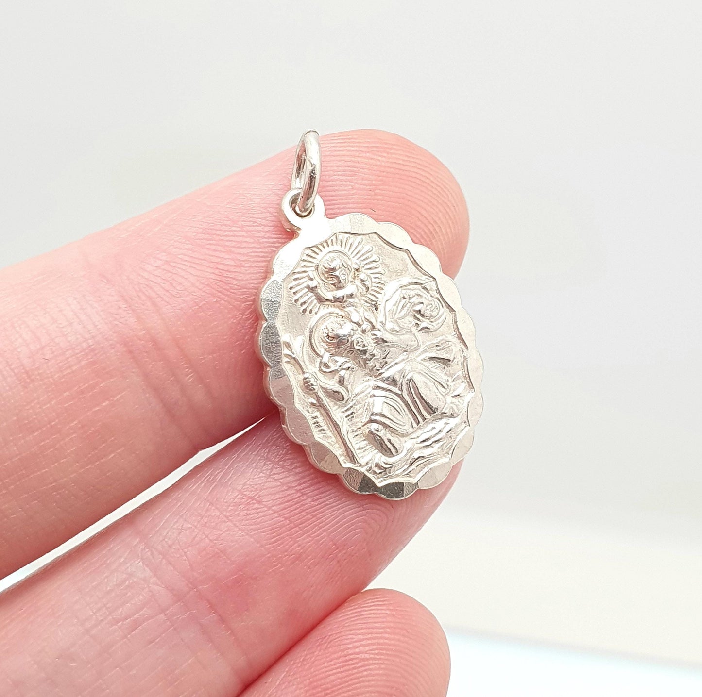 GEORG JENSEN Vintage Sterling Silver St Christopher Pendant Necklace Car Plane Oval Double Sided Necklace Saint Jewellery Jewelry Men Women