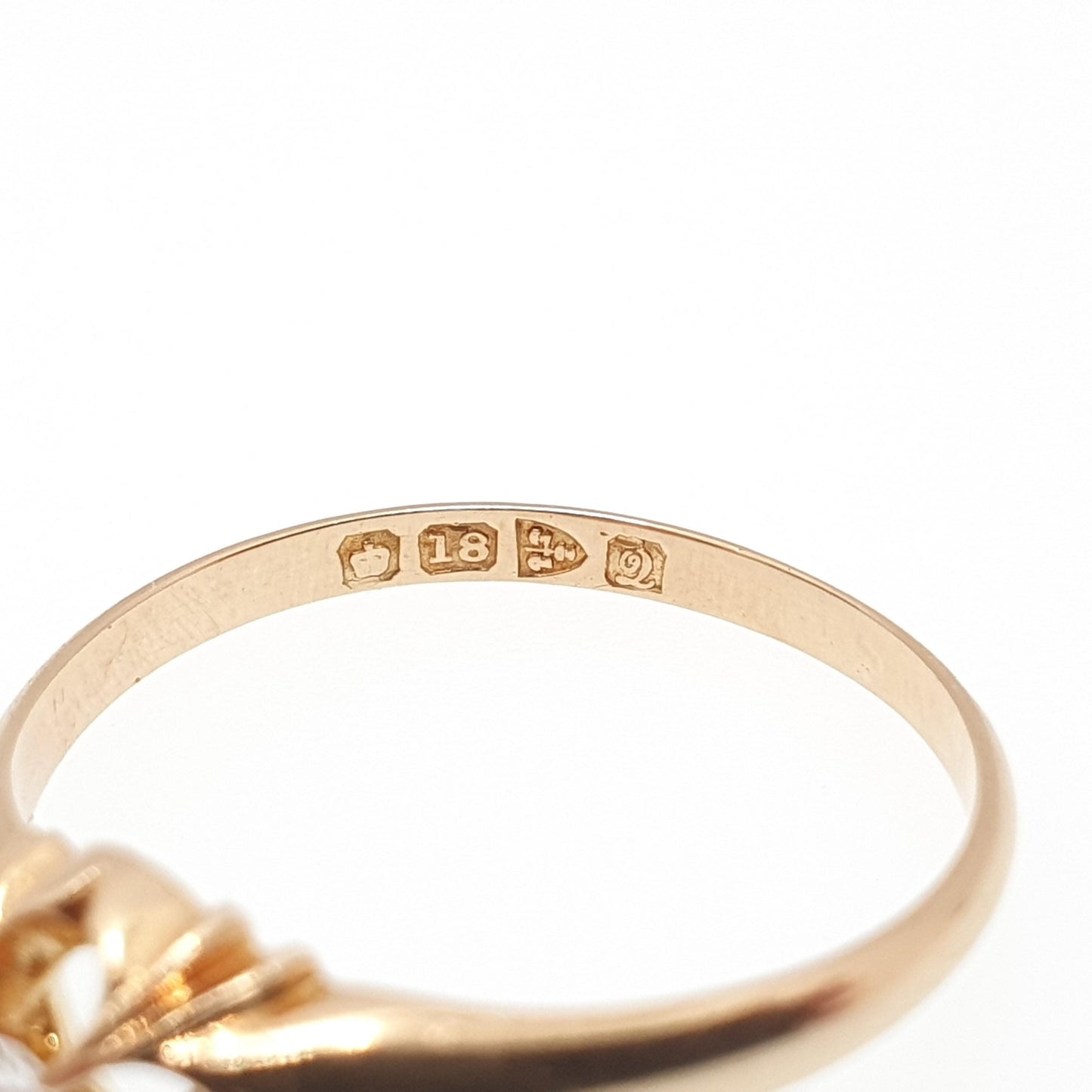 Antique 18k 18ct Gold Diamond Gypsy Ring Solitaire Natural Old Cut 1916 Hallmark Solid 750 Engagement Wedding Vintage