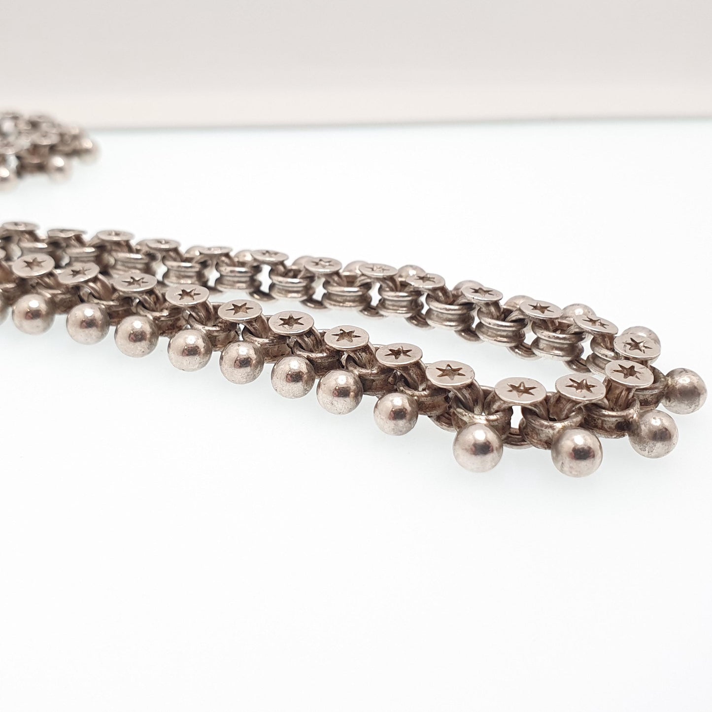 Antique Victorian Solid Silver Collar Necklace Bead & Belcher Bookchain 40cm 30.82g Estate Vintage Jewelry Jewellery