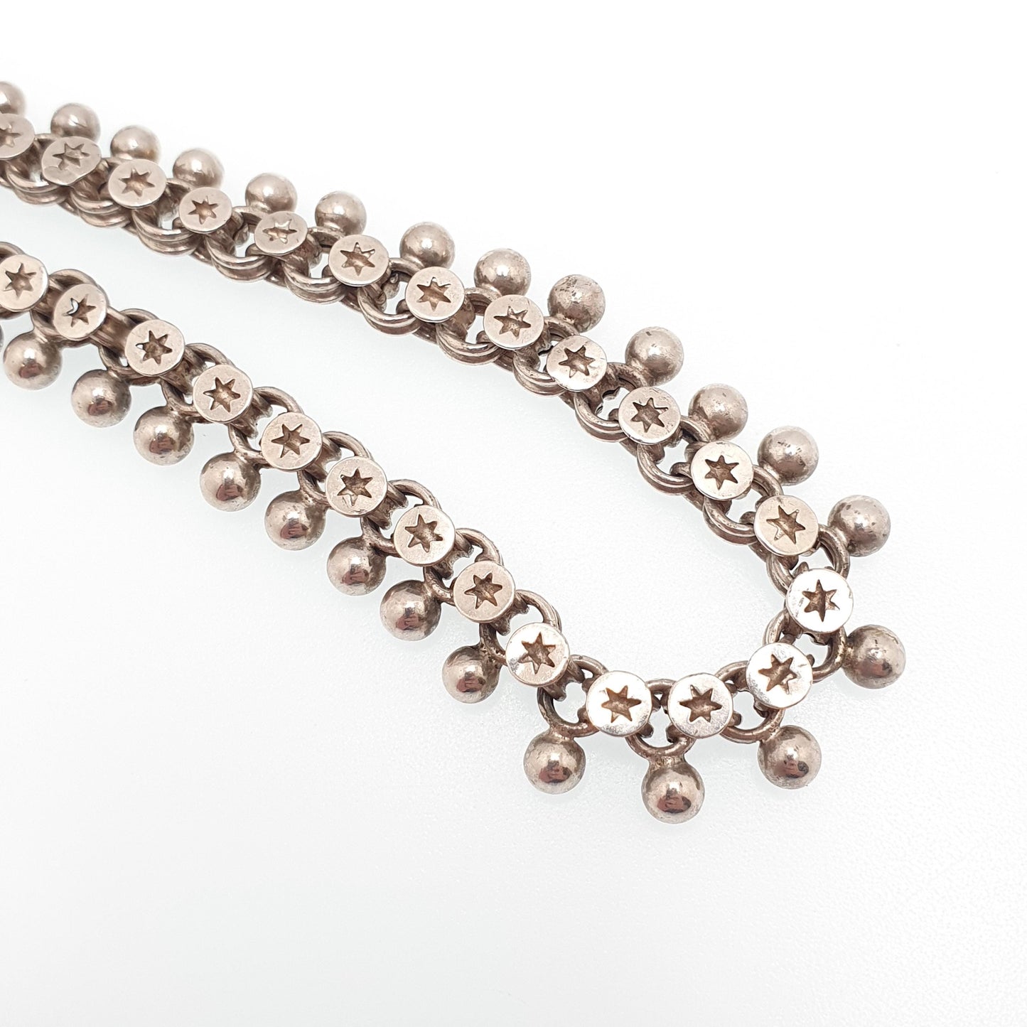 Antique Victorian Solid Silver Collar Necklace Bead & Belcher Bookchain 40cm 30.82g Estate Vintage Jewelry Jewellery
