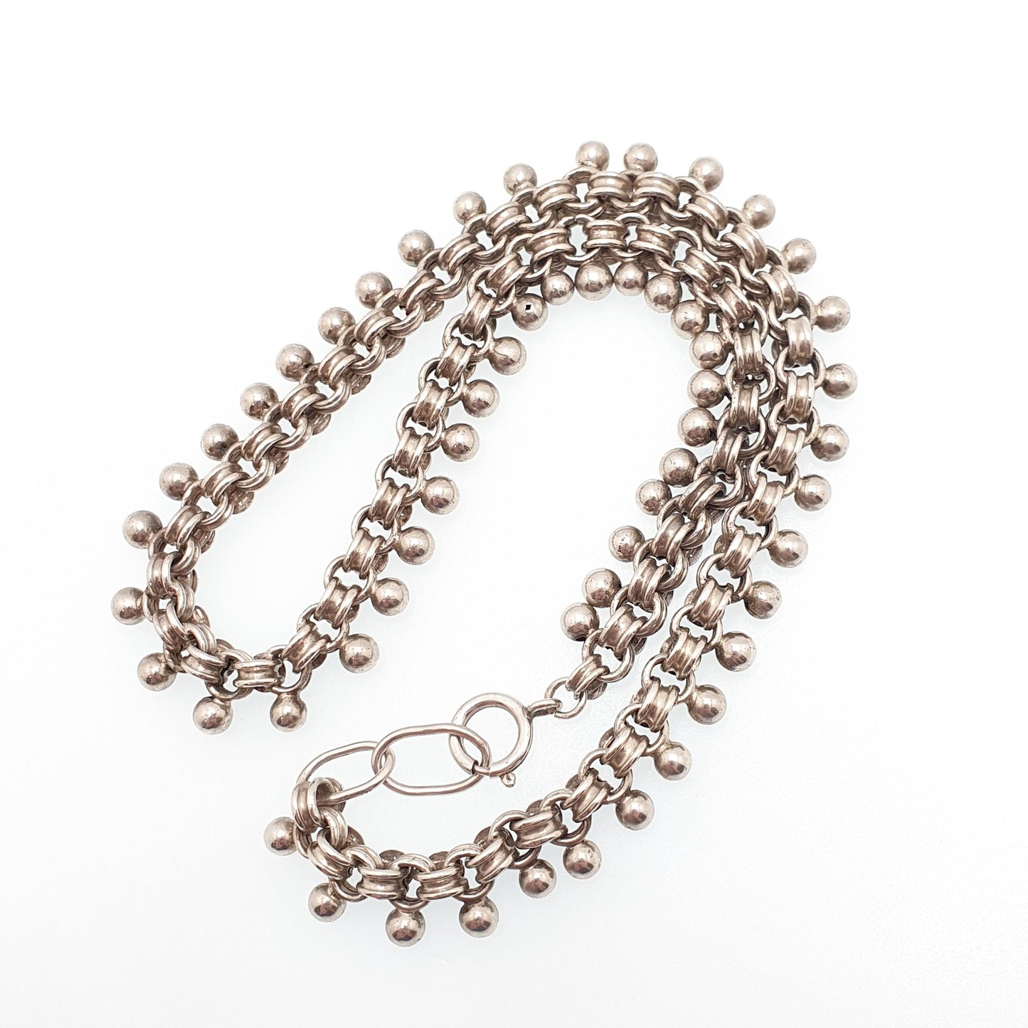 Antique Victorian Solid Silver Collar Necklace Bead & Belcher Bookchain 40cm 30.82g Estate Vintage Jewelry Jewellery