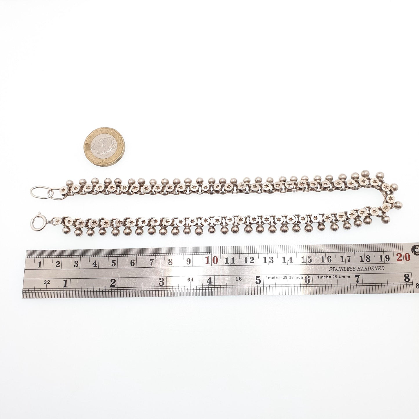 Antique Victorian Solid Silver Collar Necklace Bead & Belcher Bookchain 40cm 30.82g Estate Vintage Jewelry Jewellery
