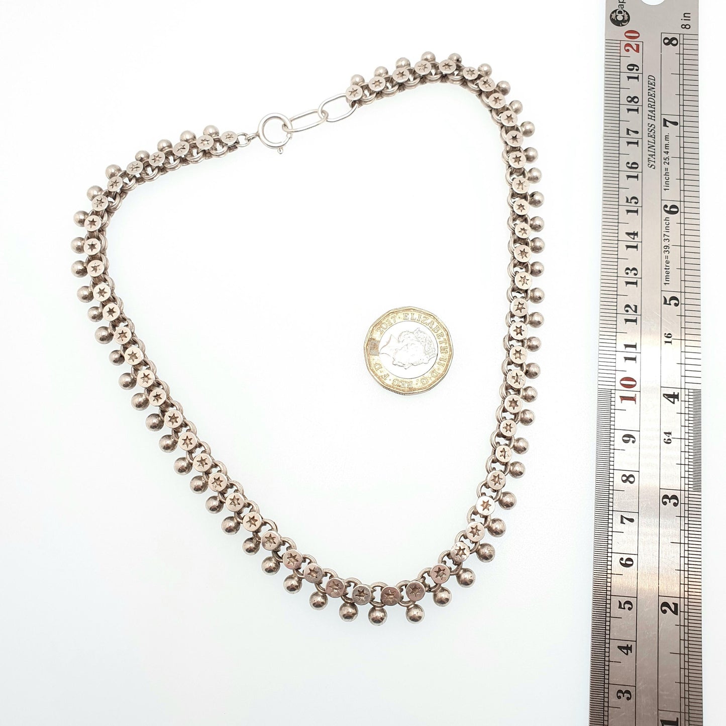 Antique Victorian Solid Silver Collar Necklace Bead & Belcher Bookchain 40cm 30.82g Estate Vintage Jewelry Jewellery