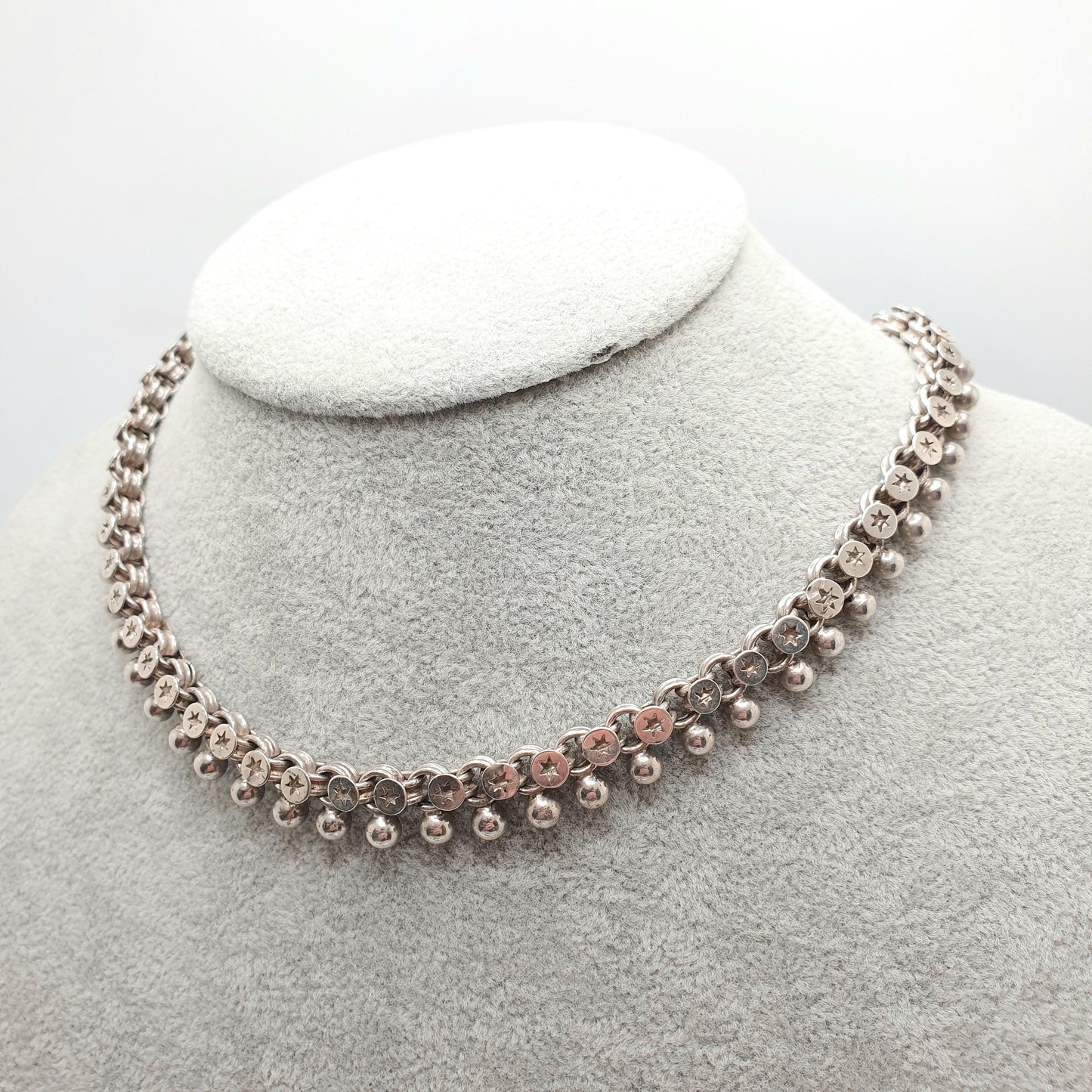 Antique Victorian Solid Silver Collar Necklace Bead & Belcher Bookchain 40cm 30.82g Estate Vintage Jewelry Jewellery