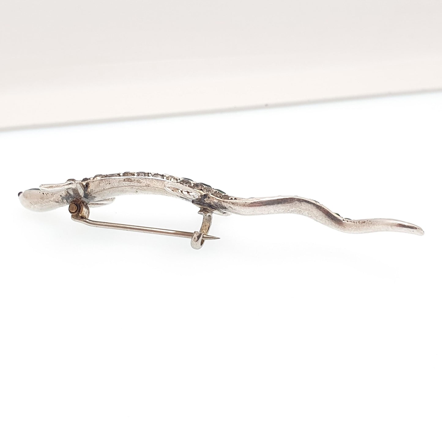 Antique Victorian Solid Silver Lizard Brooch Emerald & Diamond Paste Pastes Reptile Animal Gecko Vintage Womens Retro Jewelry Jewellery